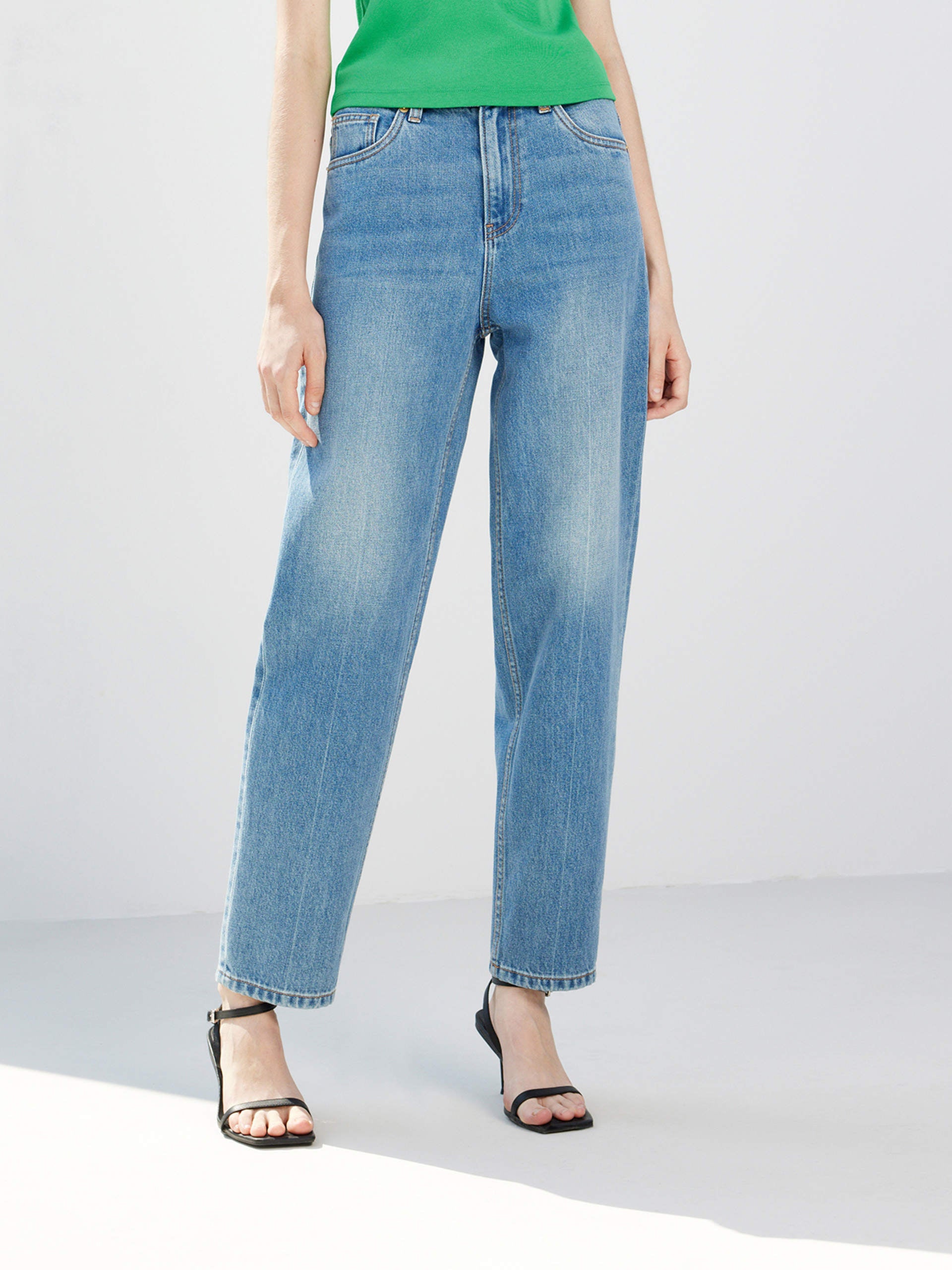 Straight Cotton Tapered High Waist Blue Jeans