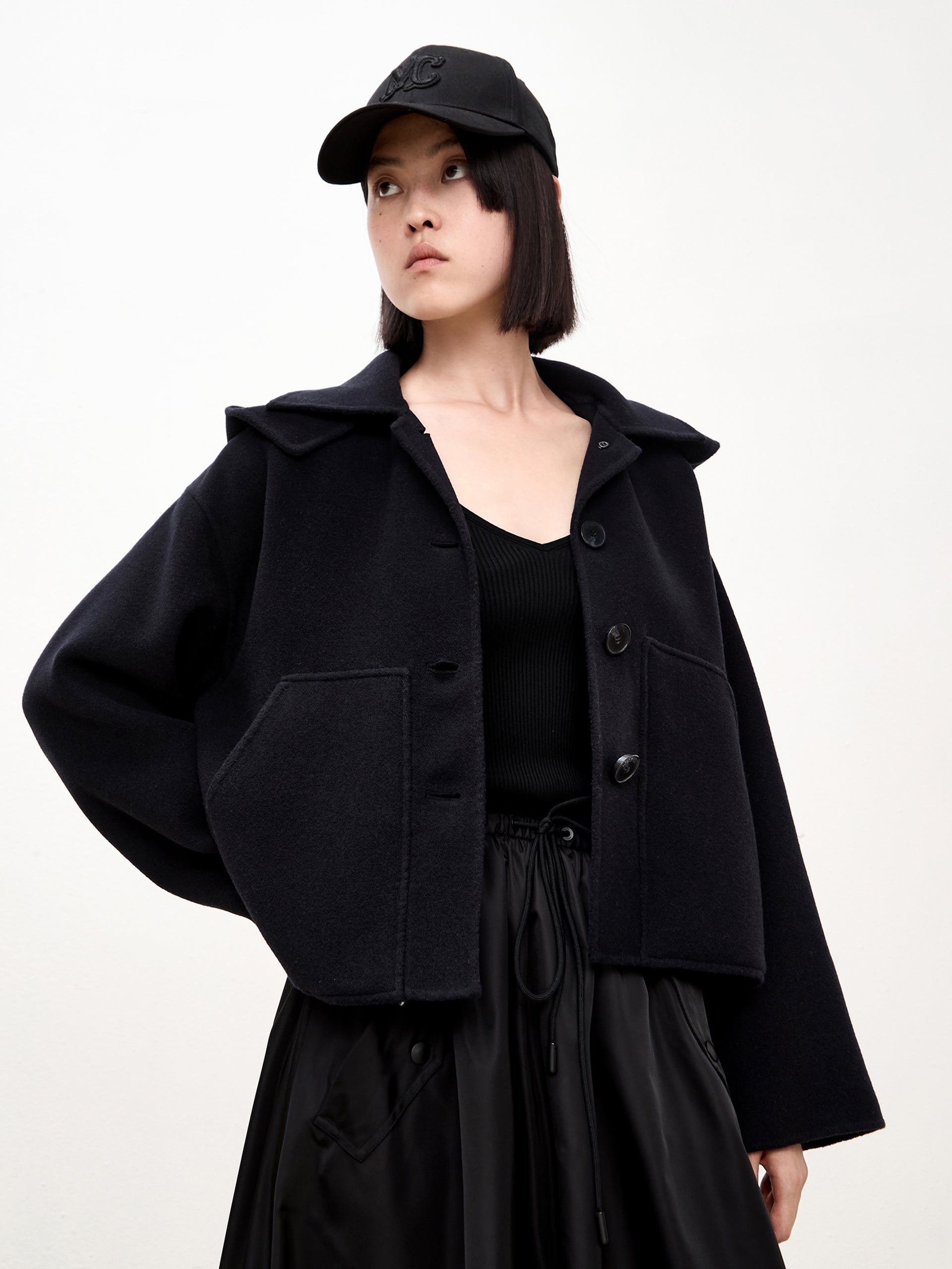 Hooded Cropped Wool Coat