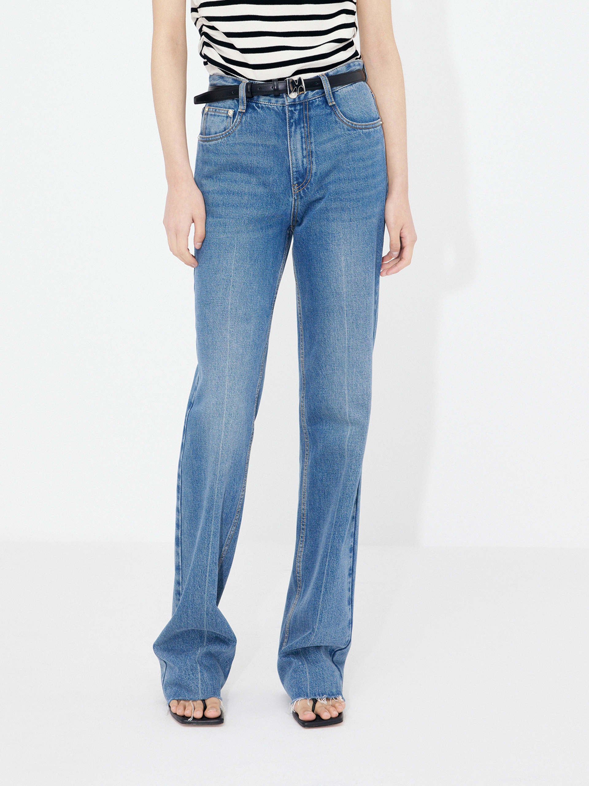 Women's Straight Leg Raw Hem Mid-rise Blue Jeans