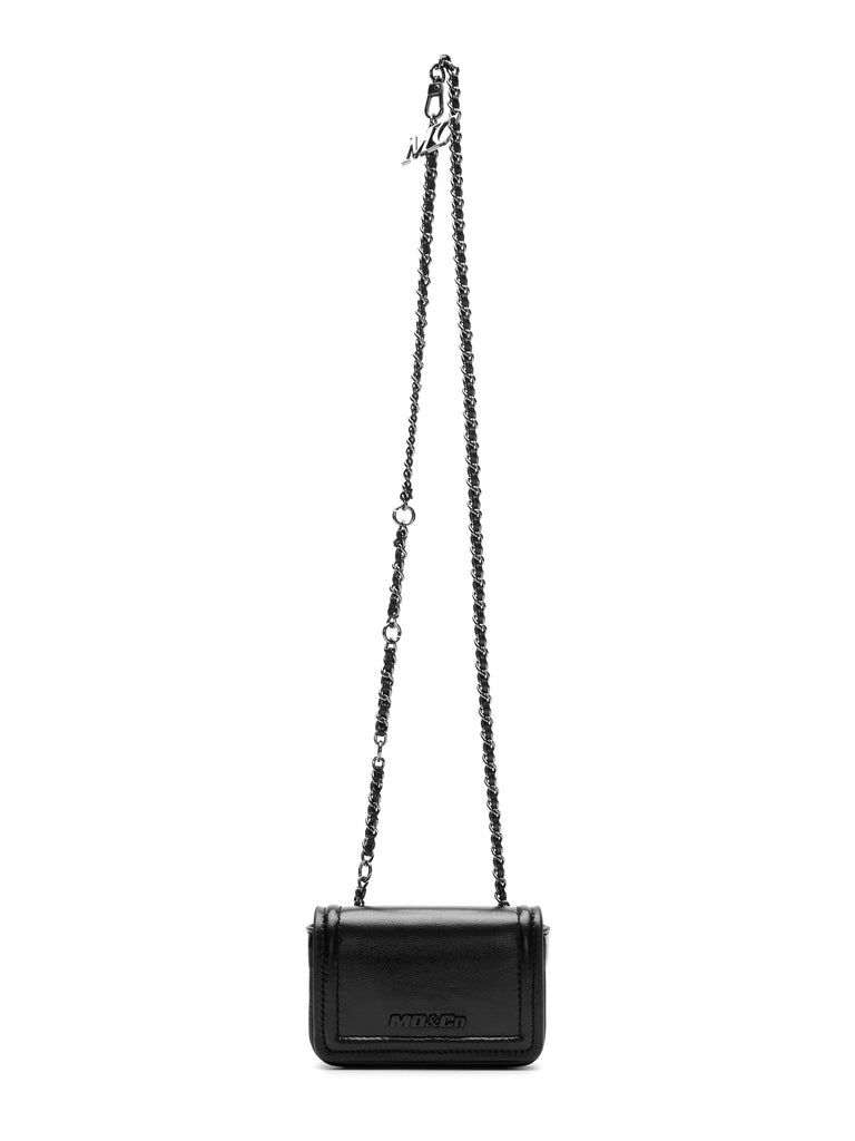 Black Chain Strap Crossbody Bag in Ovine Leather
