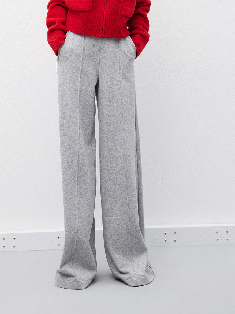 Drawstring Casual Athleisure Wide Leg Grey Trousers