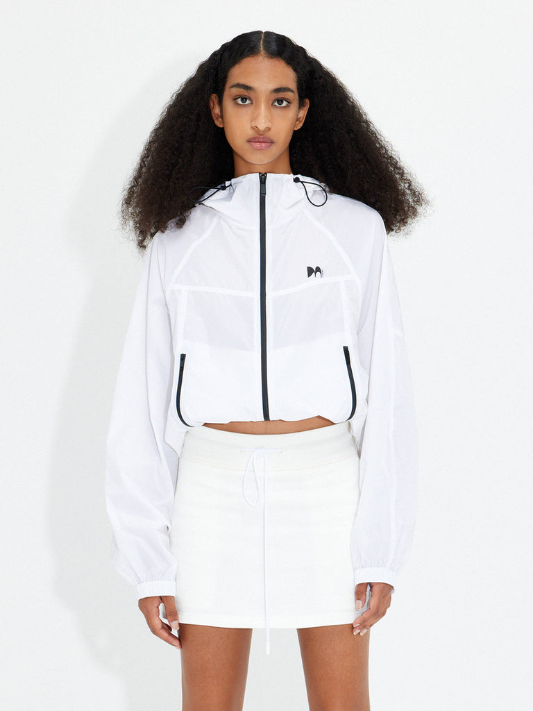MO&Co. Women's Drawstring Zipped Closure Lightweight Sun Protection Ourdoor Jacket  in White