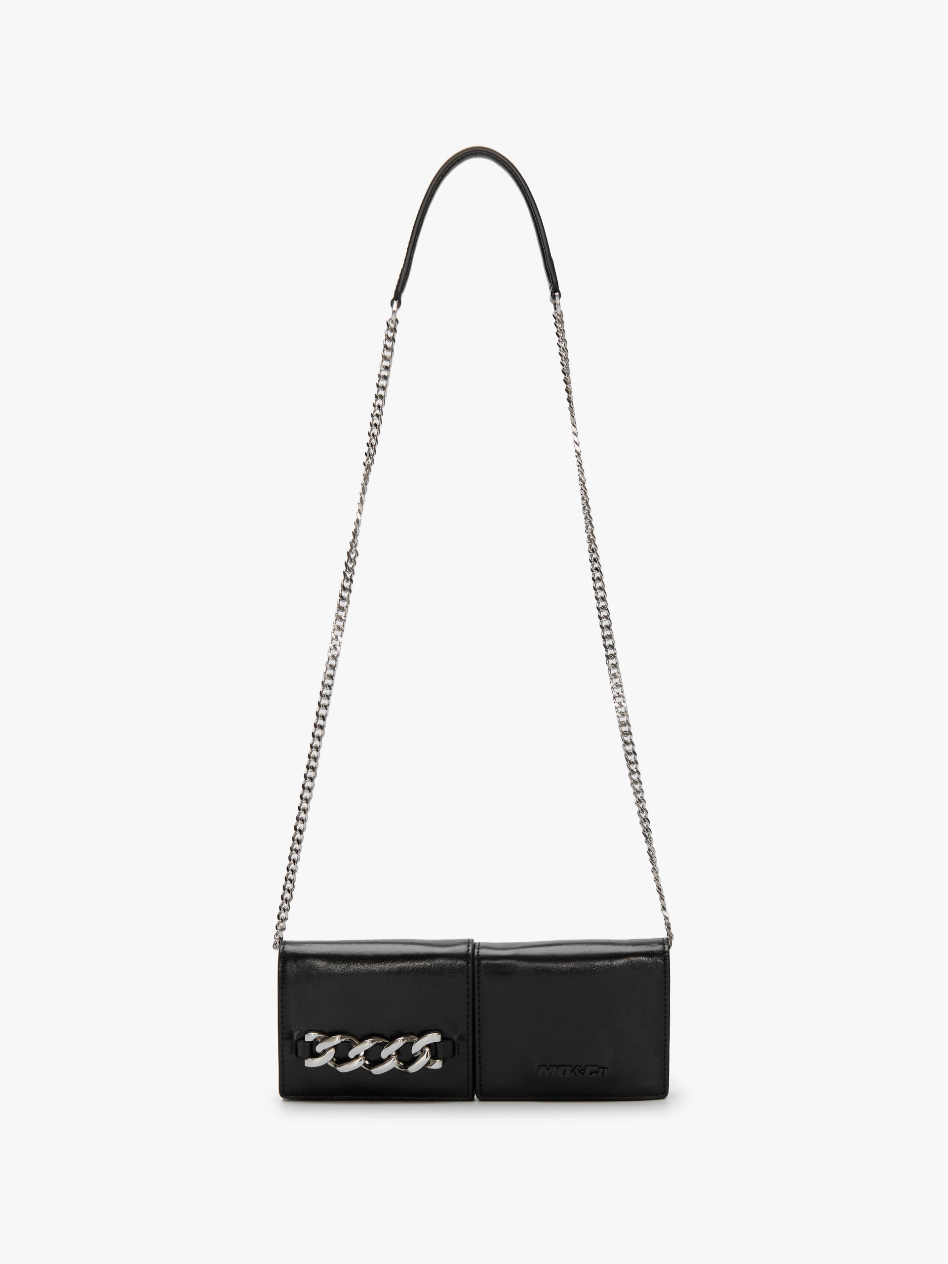 Chain Strap Crossbody Bovine Leather Bag in Black