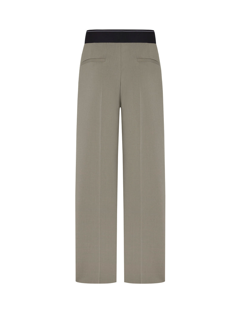 Elasticated Waist Wide-leg  Straight Trousers in Olive