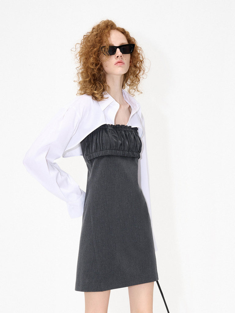 MO&Co. Women's Contrasting Shirt Mini Dress Set Two-piece in Grey