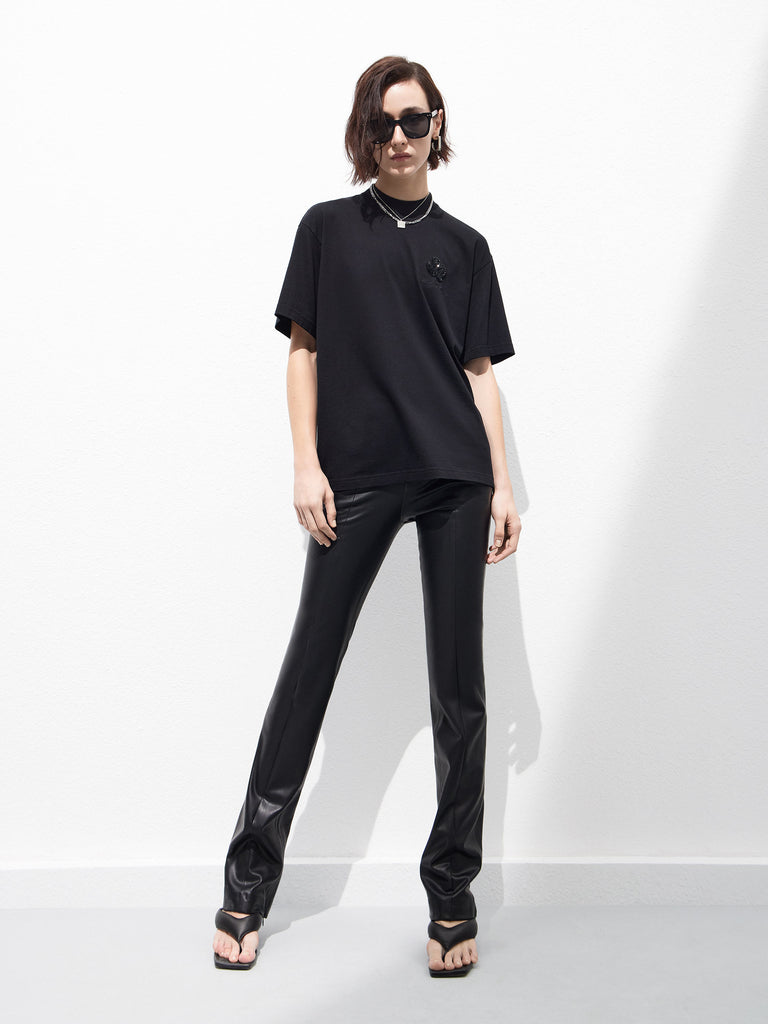Straight Faux Leather Black Pants