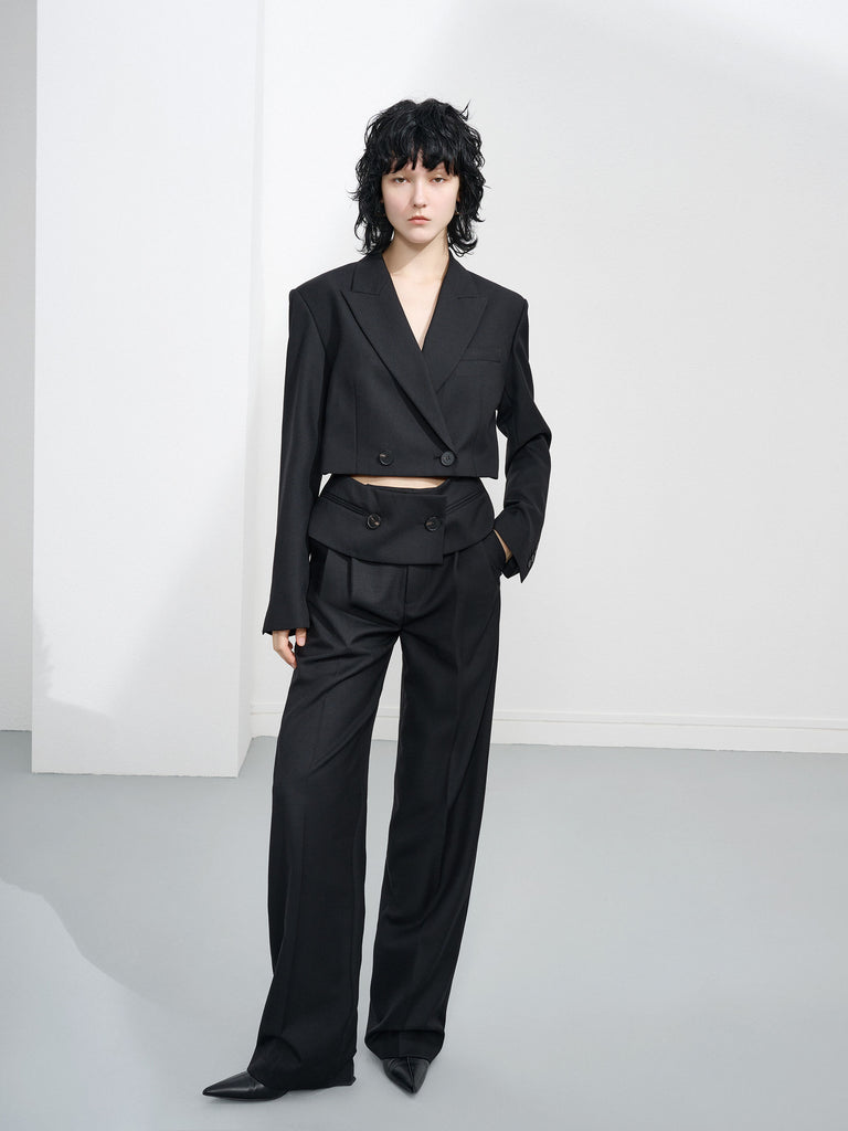 Tailored Straight Wide-leg Suit Pants in Black