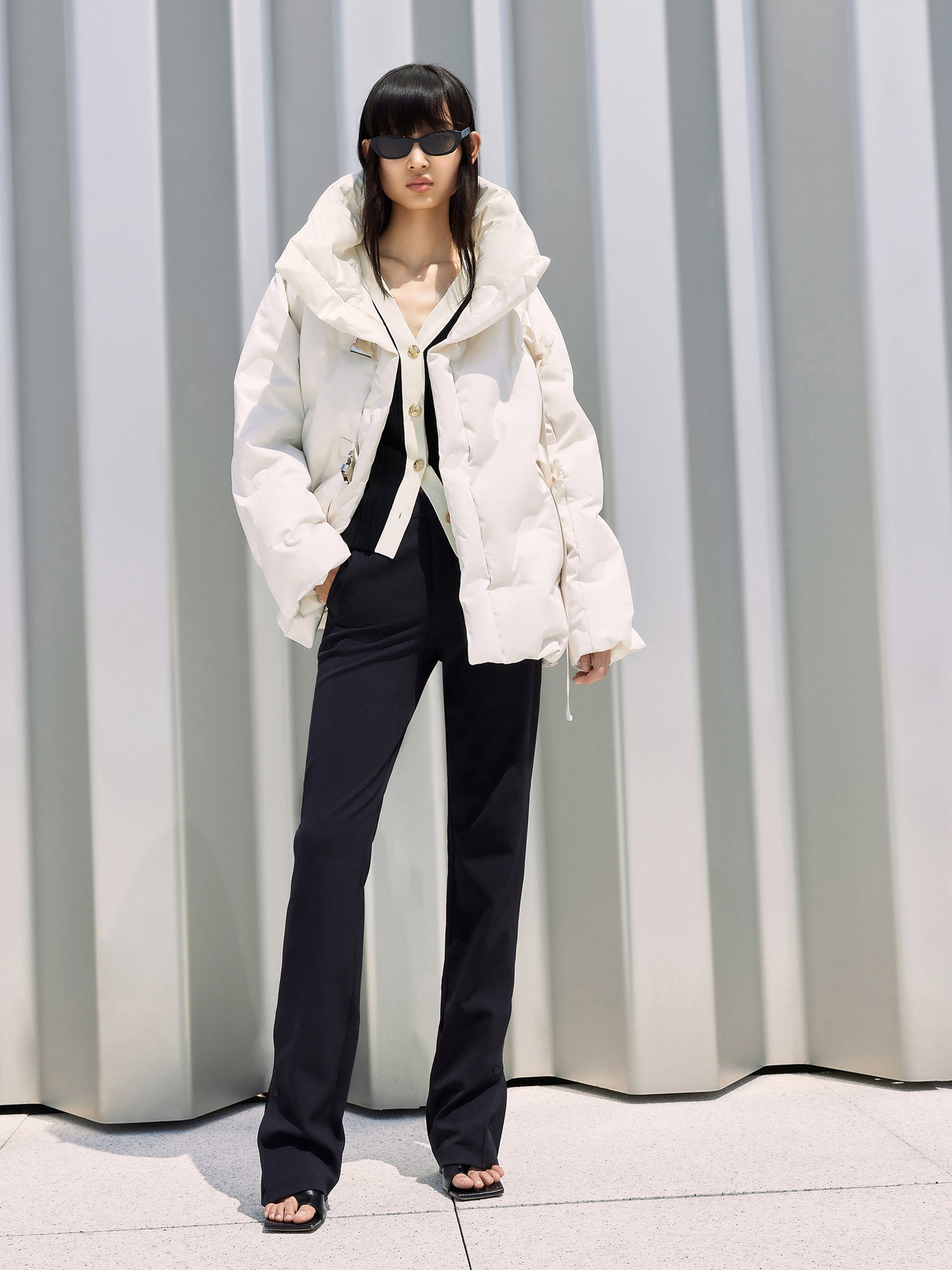 Lapel Collar White Down Jacket