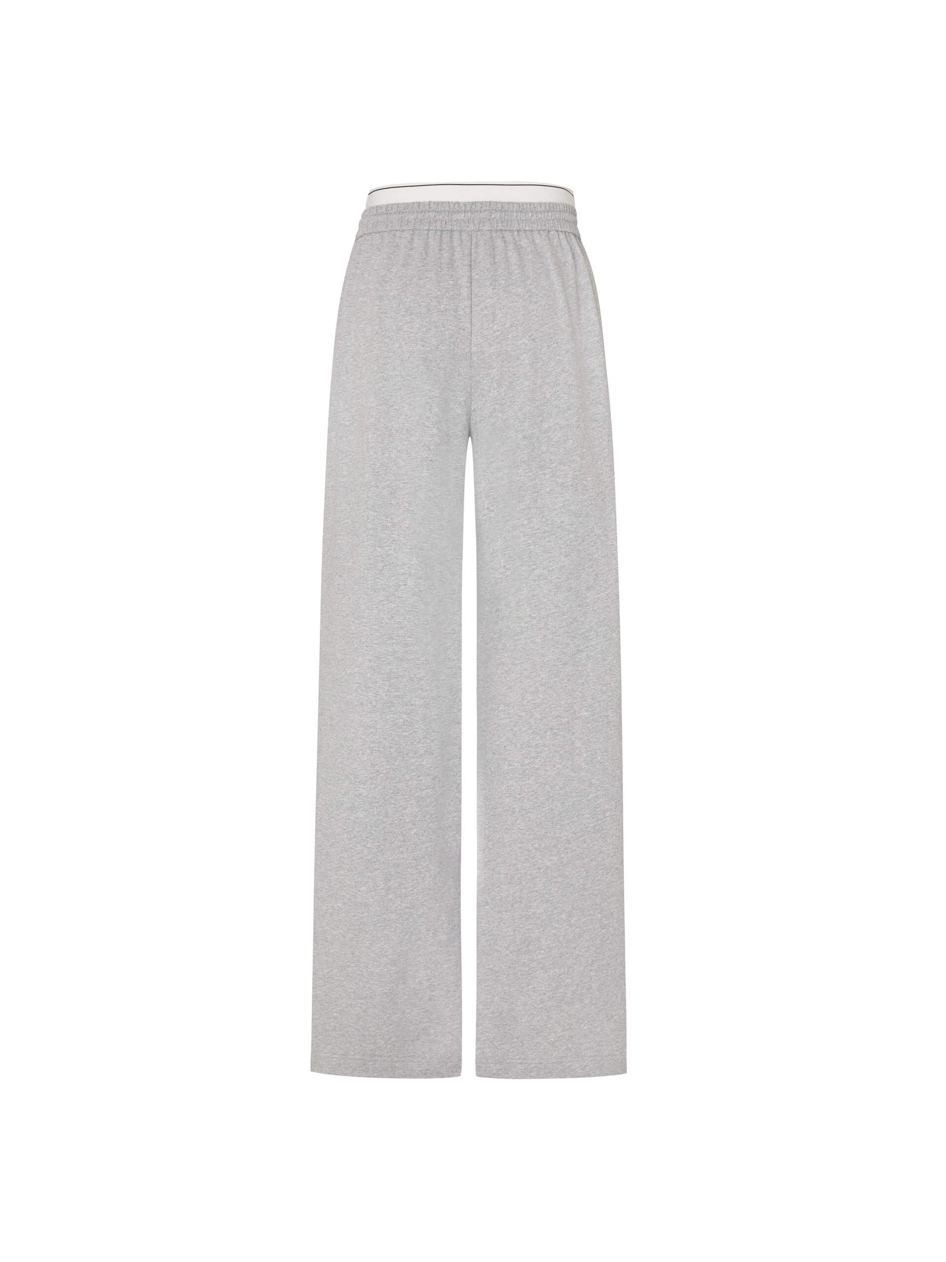 MO&Co. Women's Double Waistband Wide-leg Casual Trousers in Cotton - Grey. Made from breathable cotton fabric, these sweatpants offer a relaxed, stylish fit complete with wide legs & slant pockets. Contrast double waistbands & letter details give them added style.