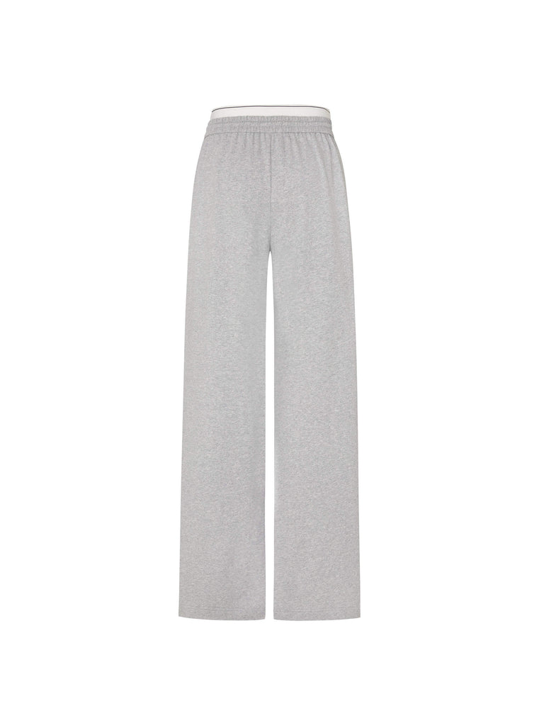 MO&Co. Women's Double Waistband Wide-leg Casual Trousers in Cotton - Grey. Made from breathable cotton fabric, these sweatpants offer a relaxed, stylish fit complete with wide legs & slant pockets. Contrast double waistbands & letter details give them added style.