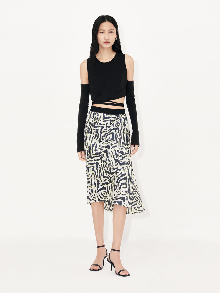 Women's Silk Tiger Print Flowy Midi Skirt