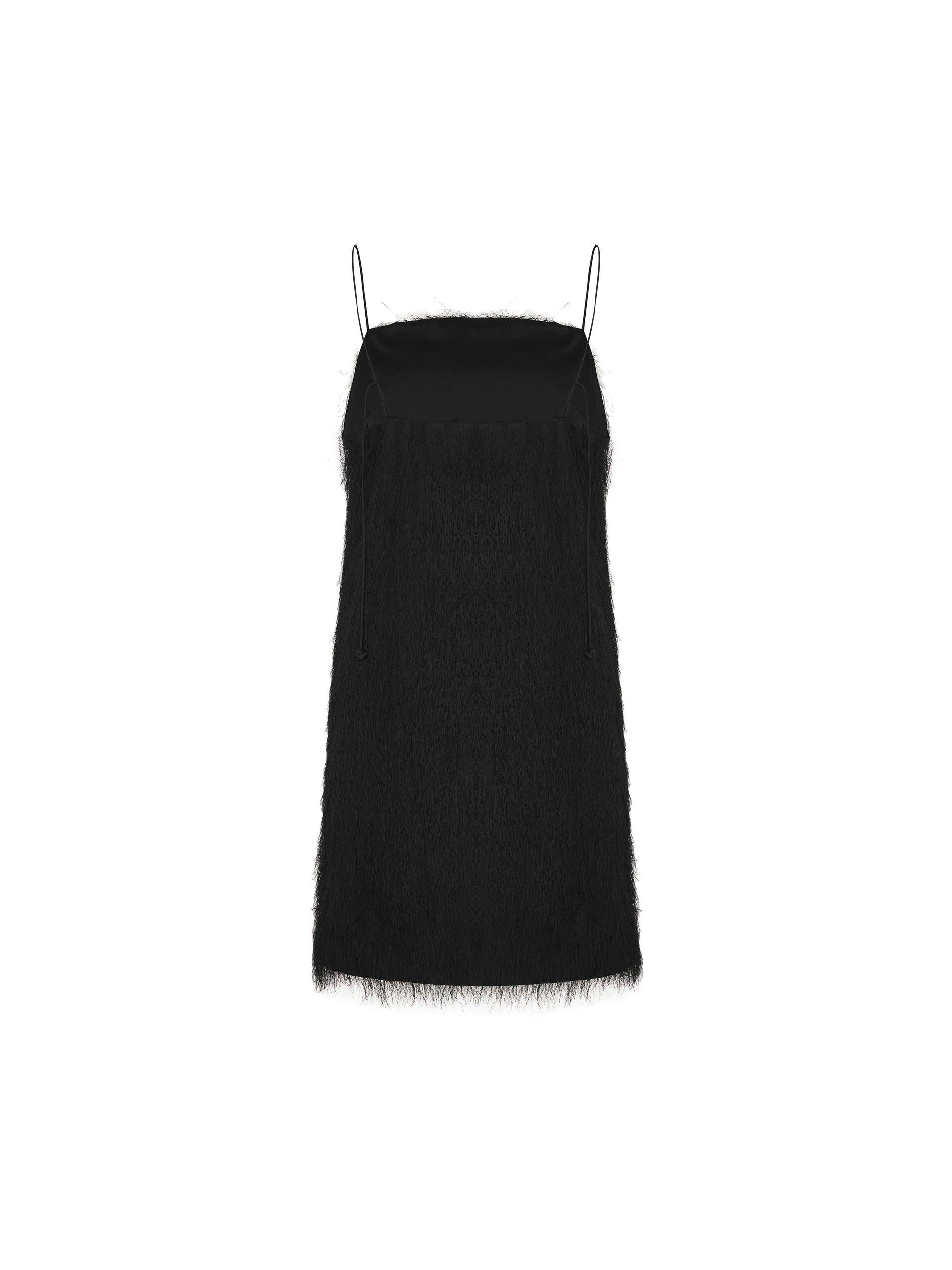 Fringe Detail Mini Cami Dress in Black