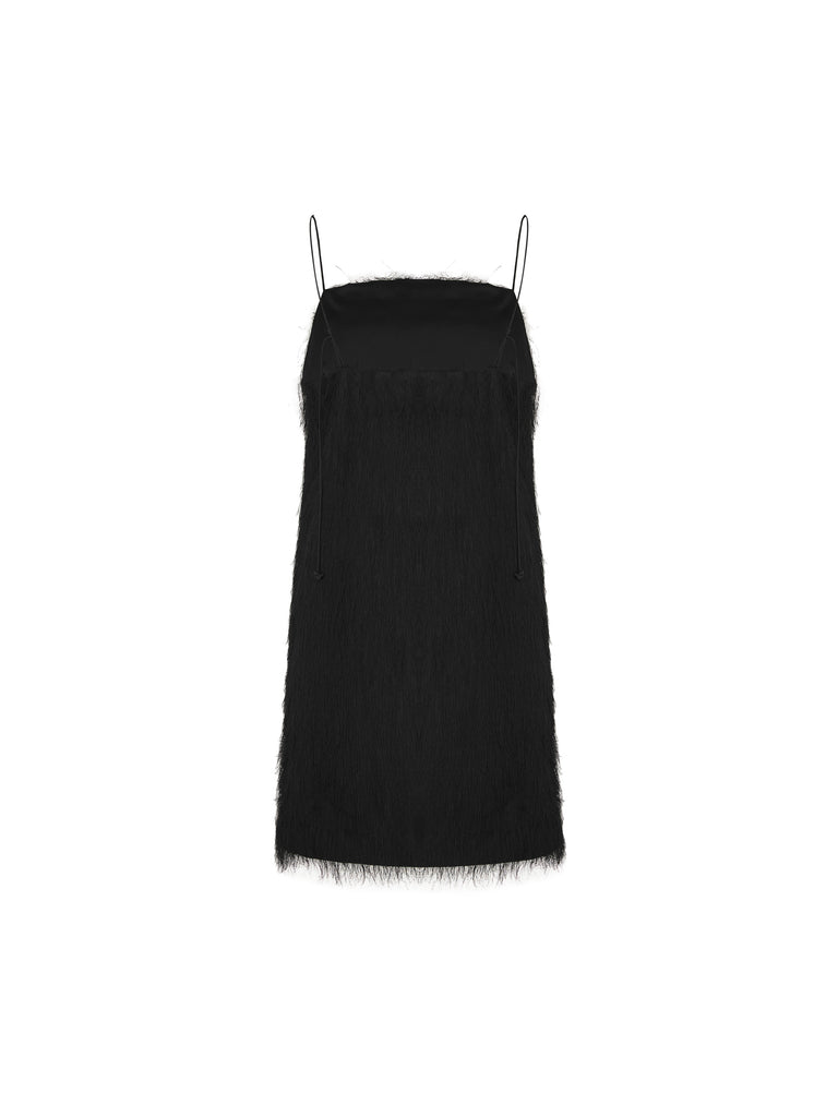 Fringe Detail Mini Cami Dress in Black