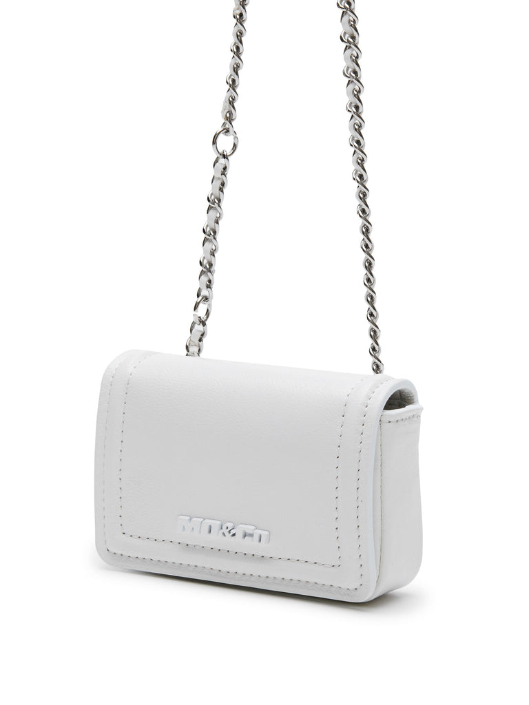 White Chain Strap Crossbody Bag in Ovine Leather