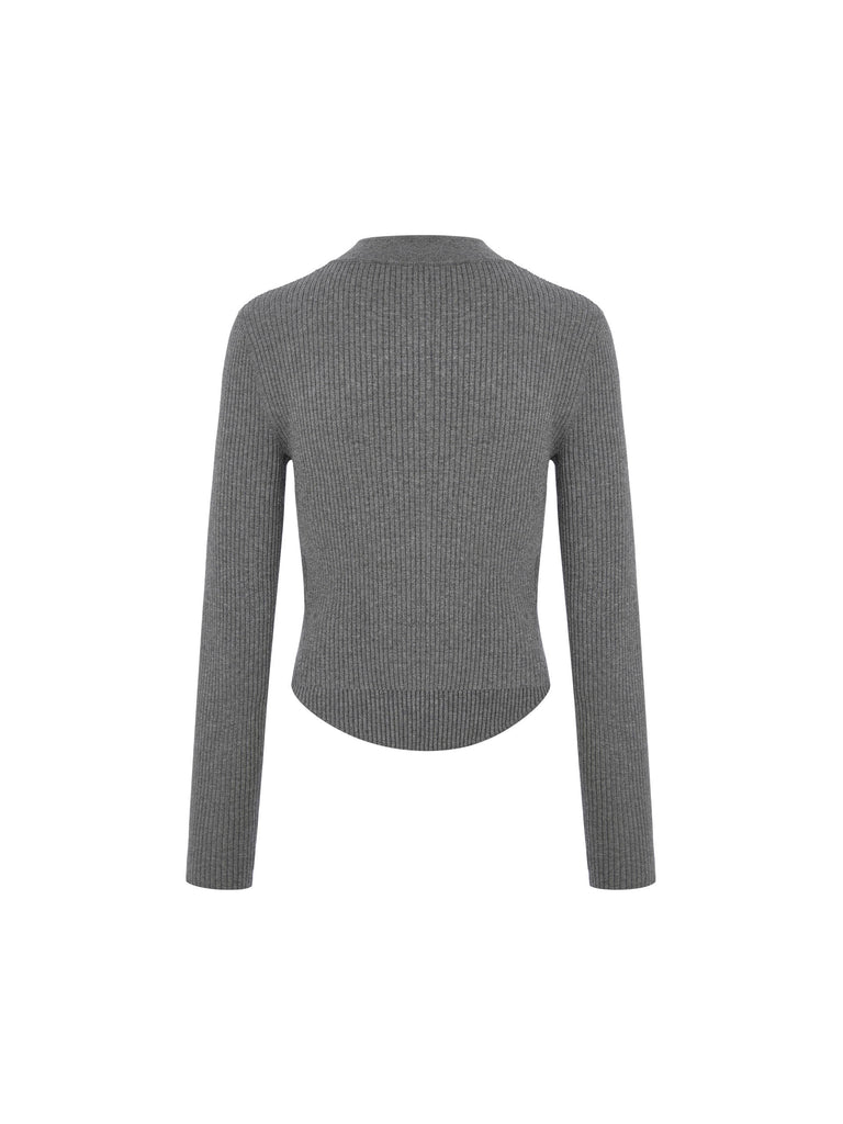 Grey Cropped Ribbed Slim Fit Knit Top