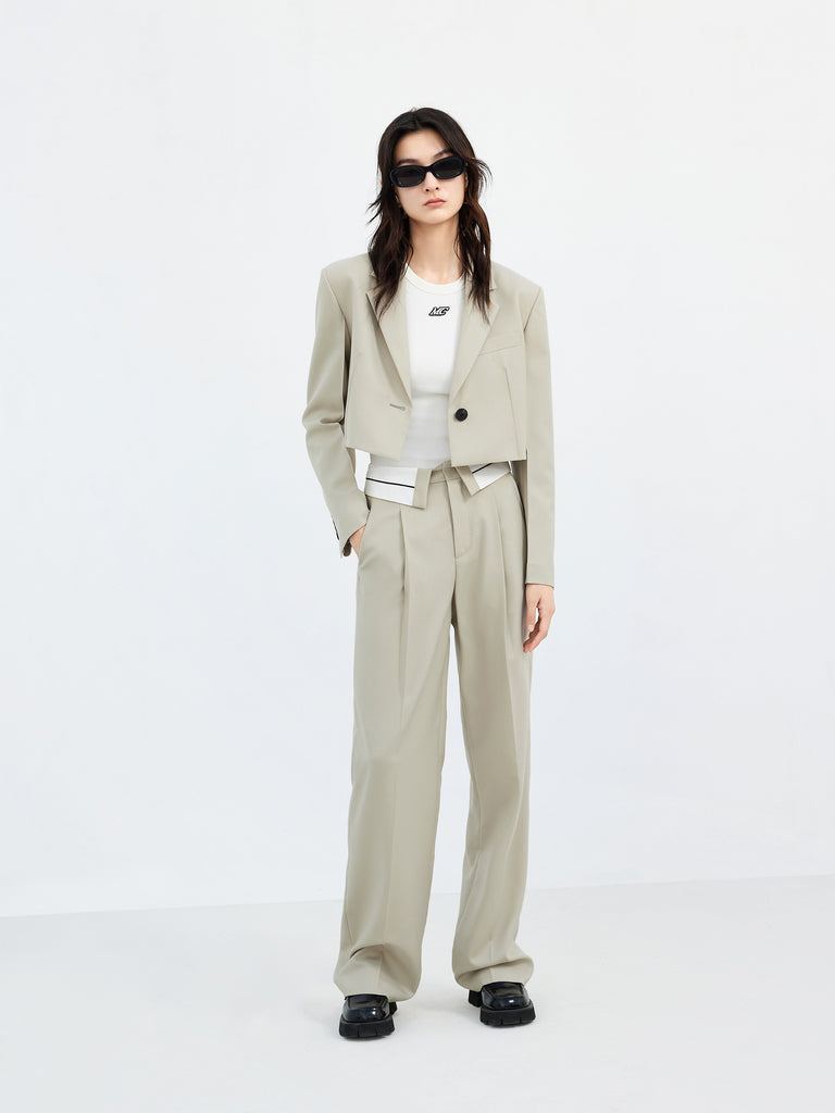 Wool blend Straight Flipped waistband Suit Pants in Khaki