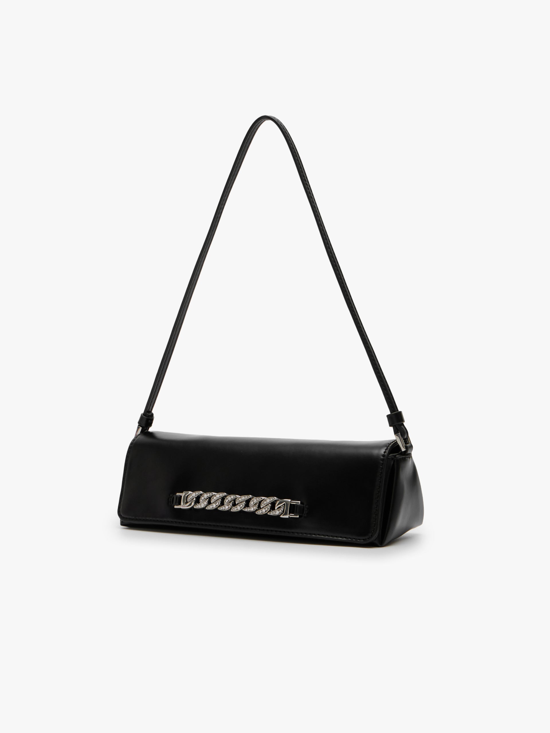 Faux Leather Baguette Bag in Black