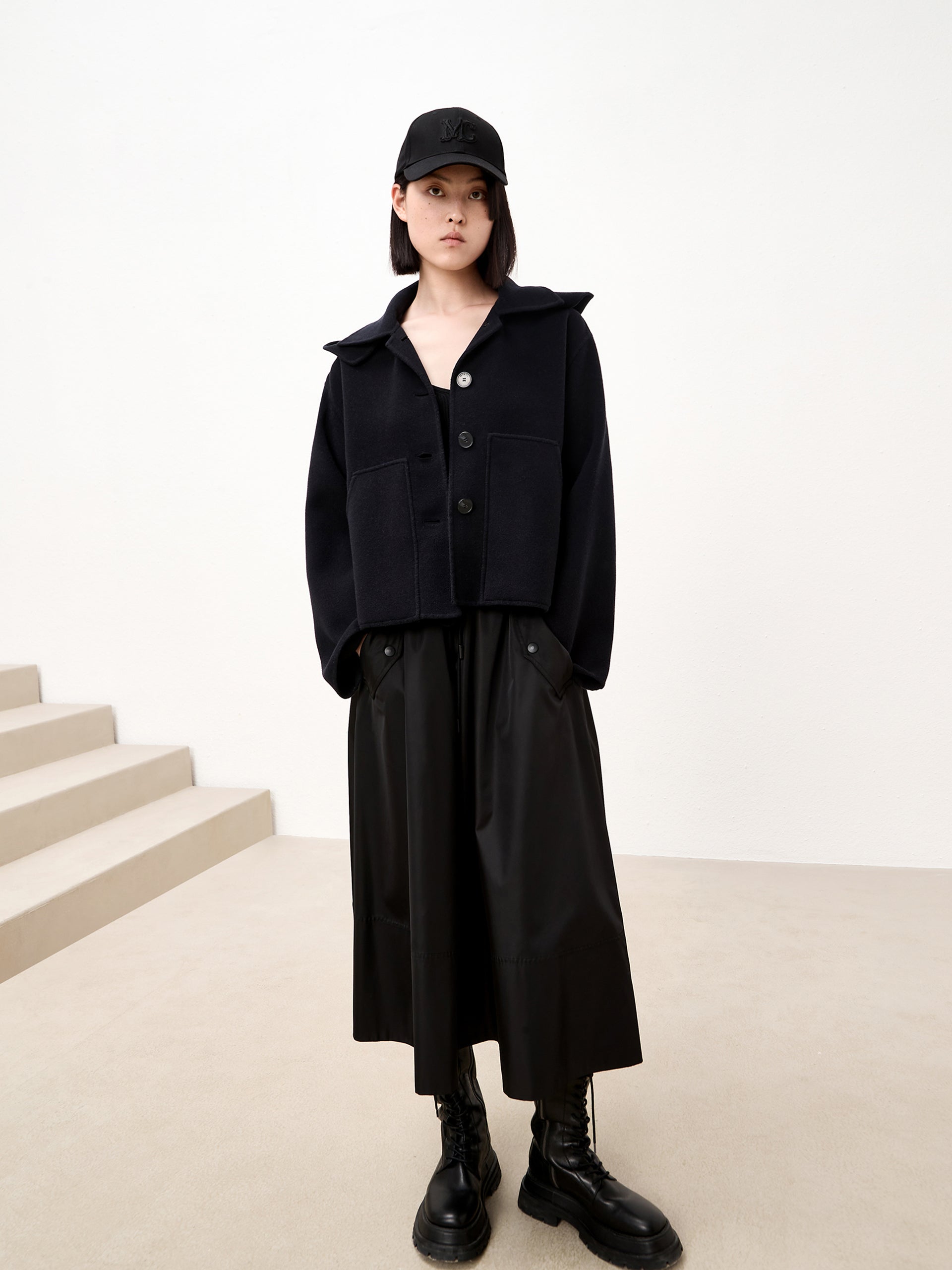 Hooded Cropped Wool Coat