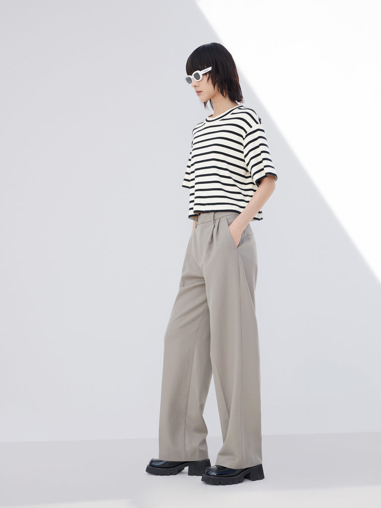 Striped Loose Fit Causal Cropped Cotton T-shirt