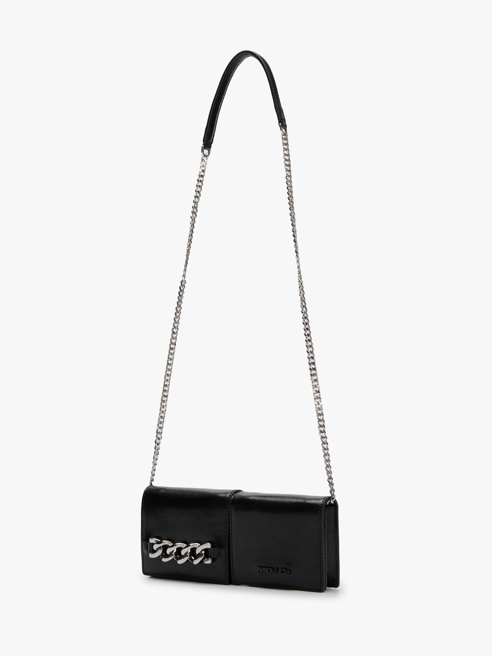 Chain Strap Crossbody Bovine Leather Bag in Black