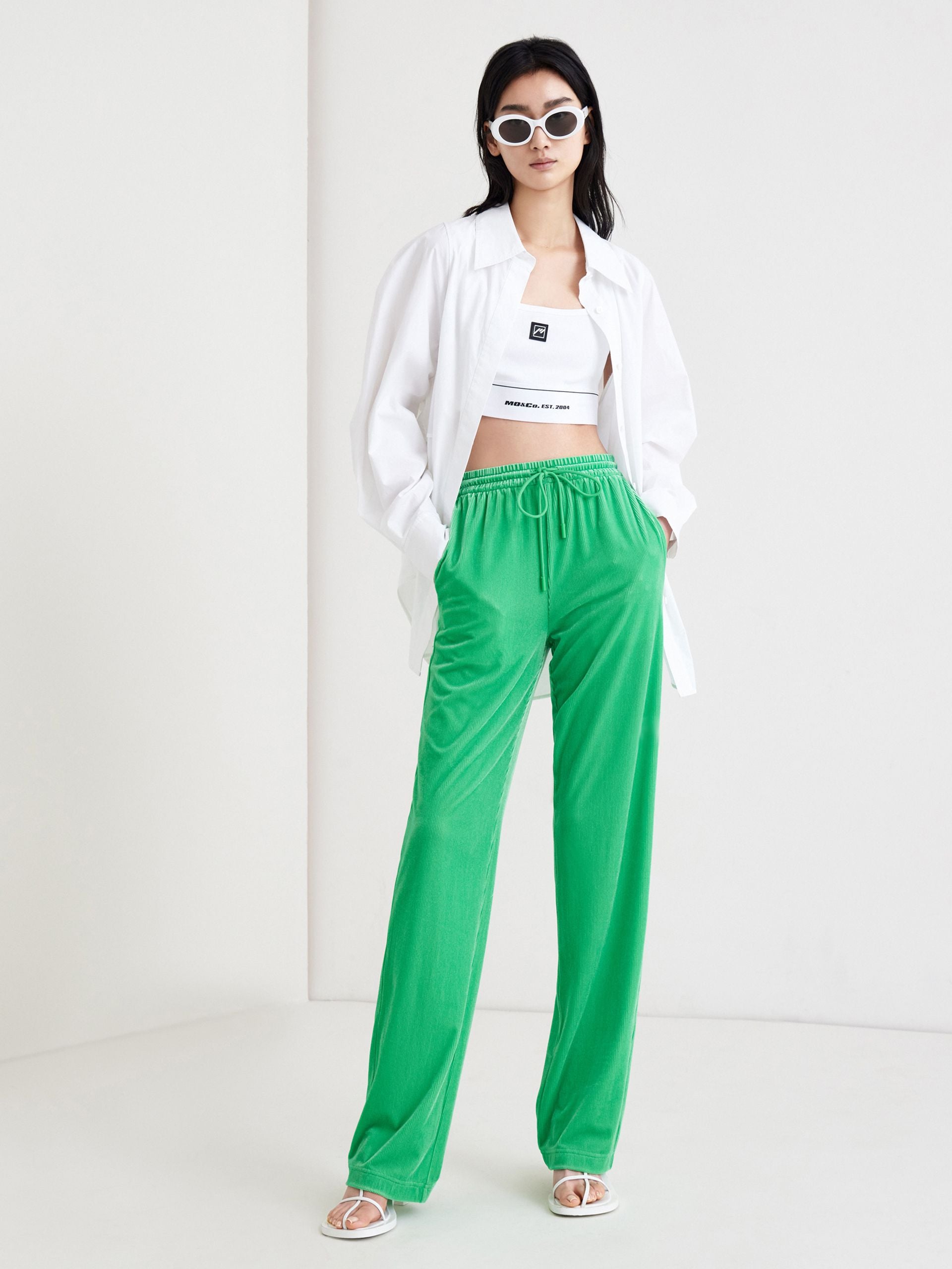 Women's Drawstring Straight Leg Causal Pants in Green