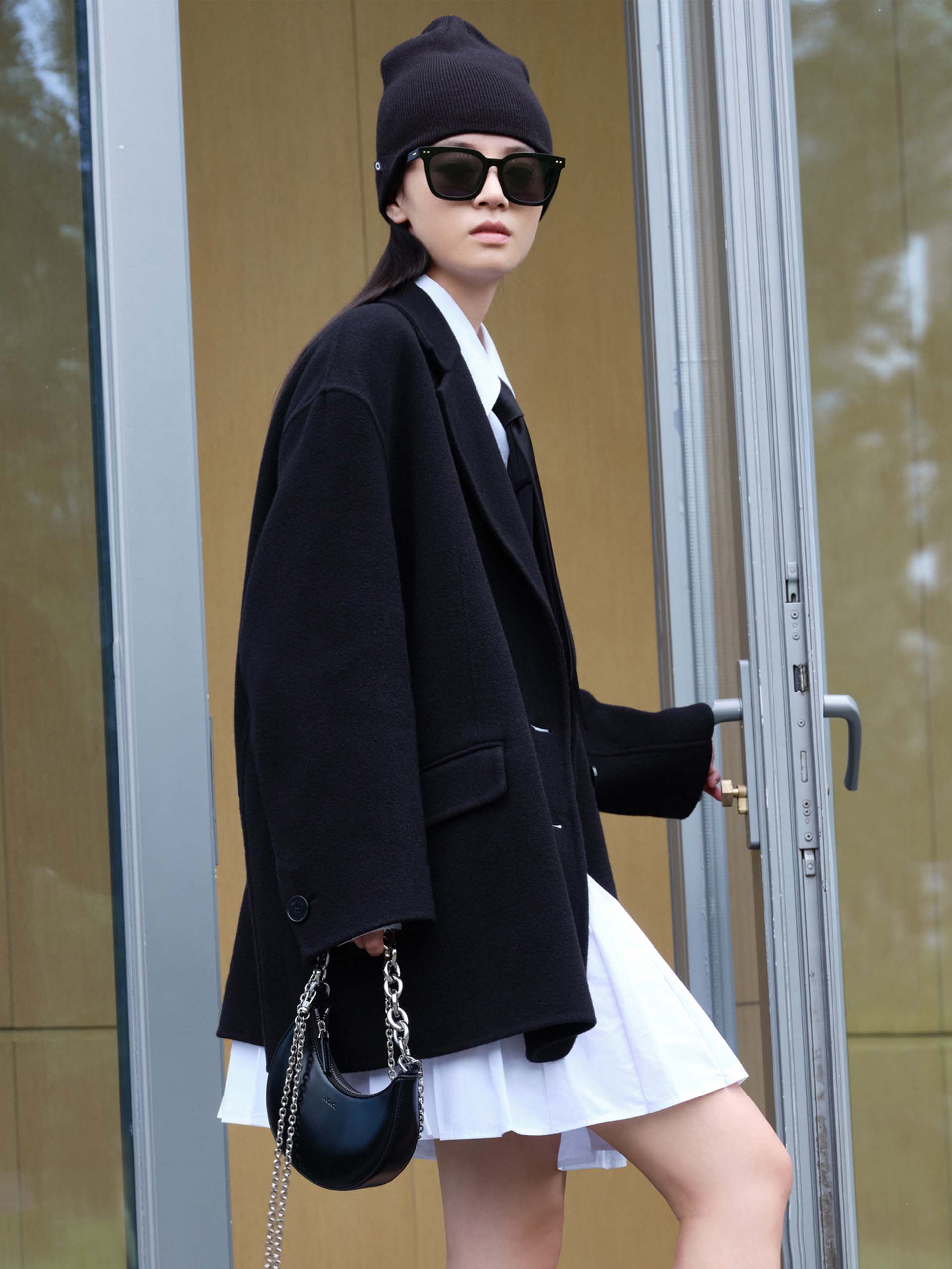 Wool Blend Oversized Black Blazer Coat