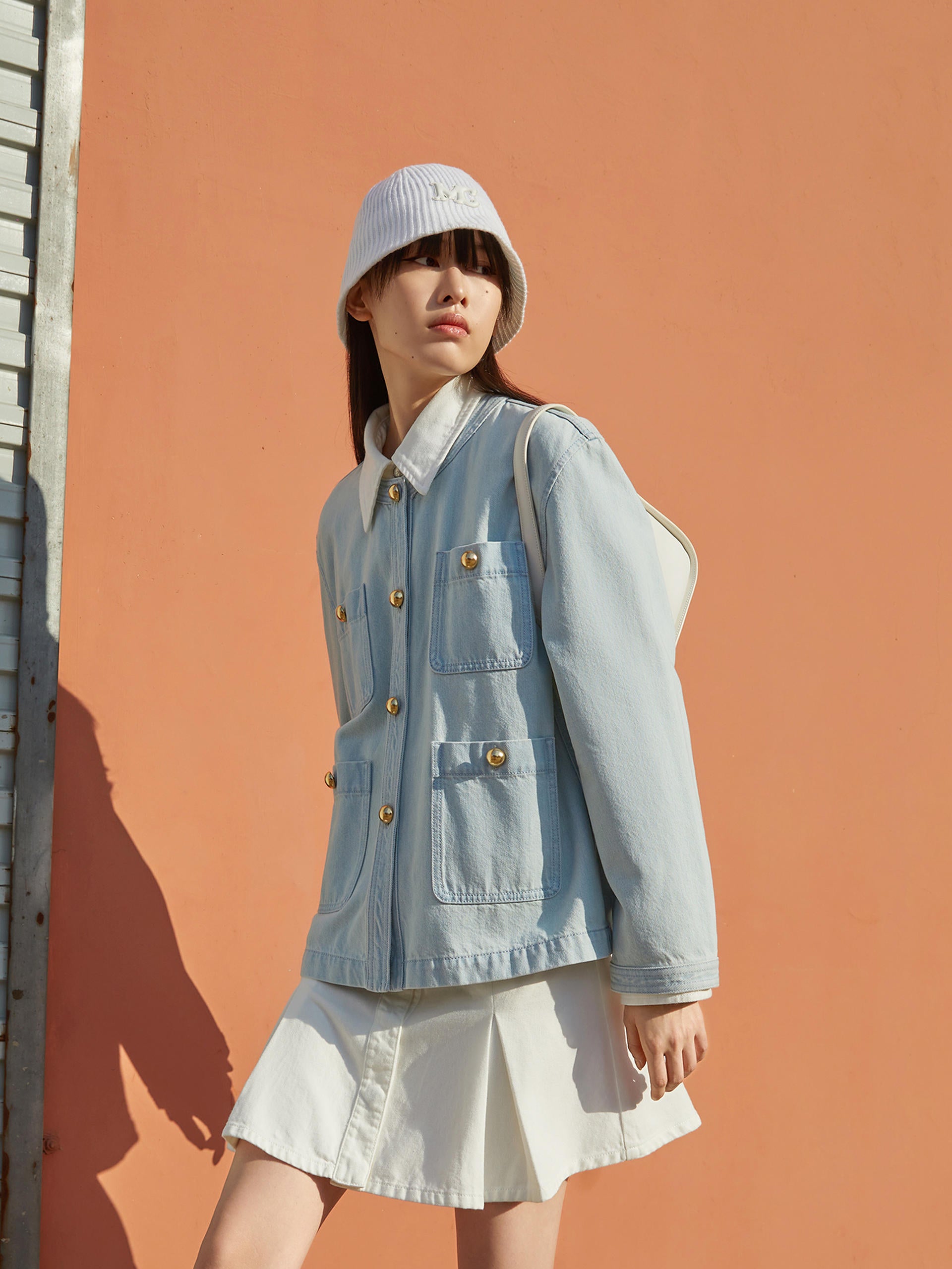 Front Pockets Light Blue Washed Denim Jacket