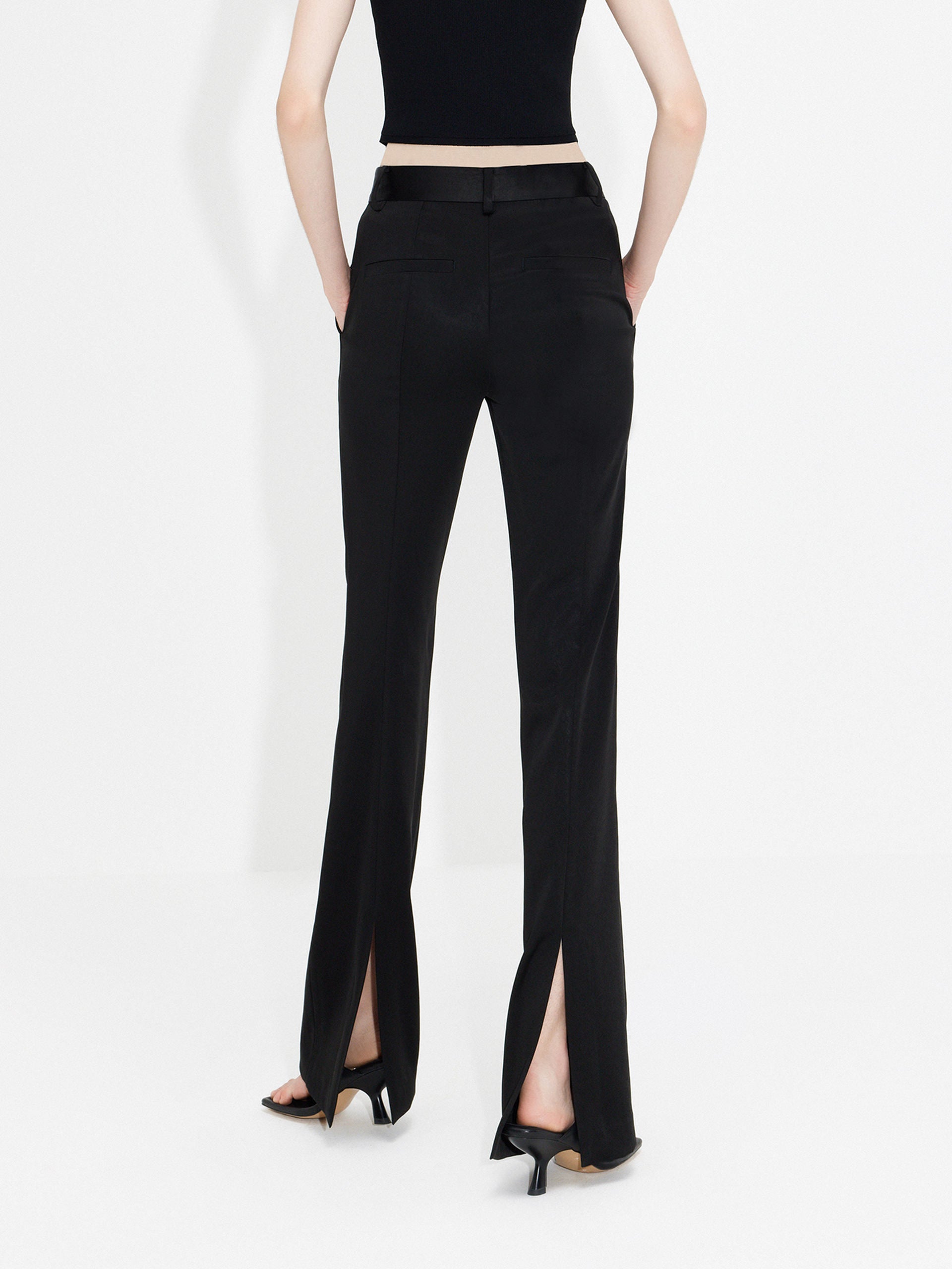 MO&Co. Women's Back Slit Slim-fit and Flared Black Suit Pants