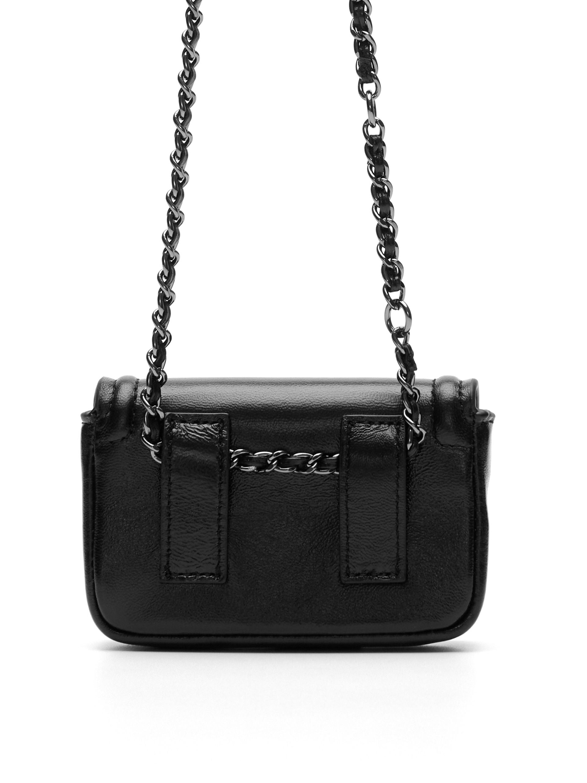 Black Chain Strap Crossbody Bag in Ovine Leather