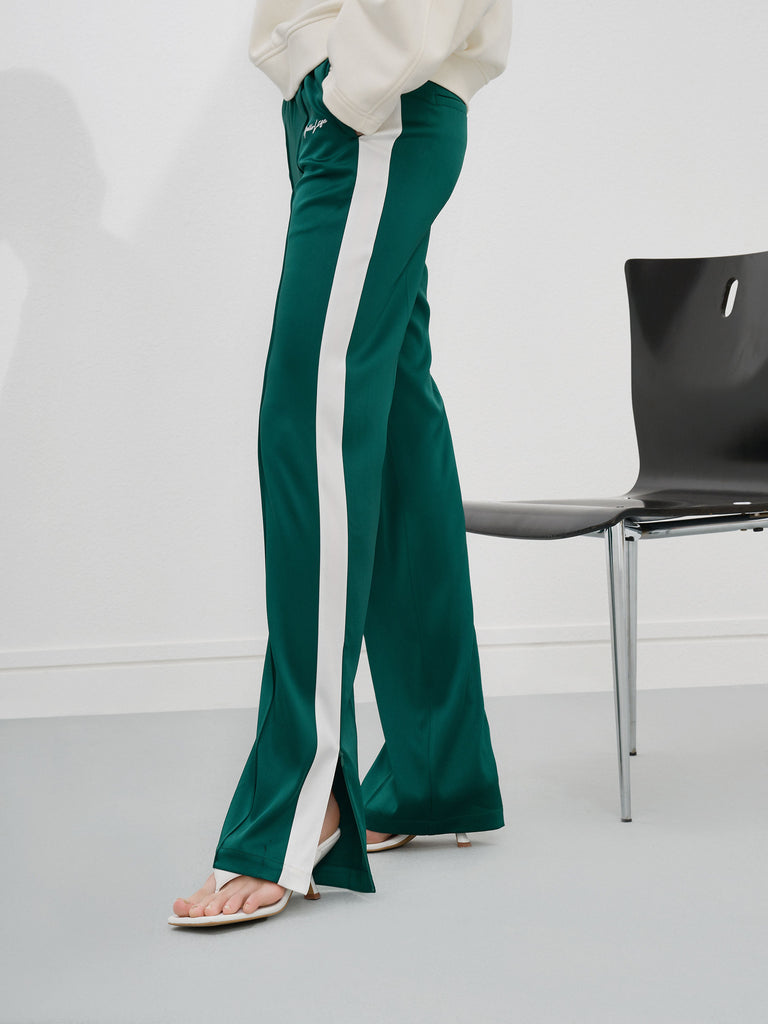 Contrast Elastic Casual Athleisure Green Trousers