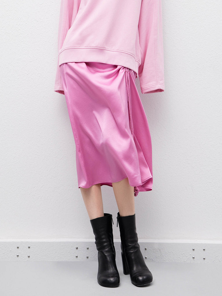 Women's Slit Draped Triacetate Blend Midi Skirt in Pink