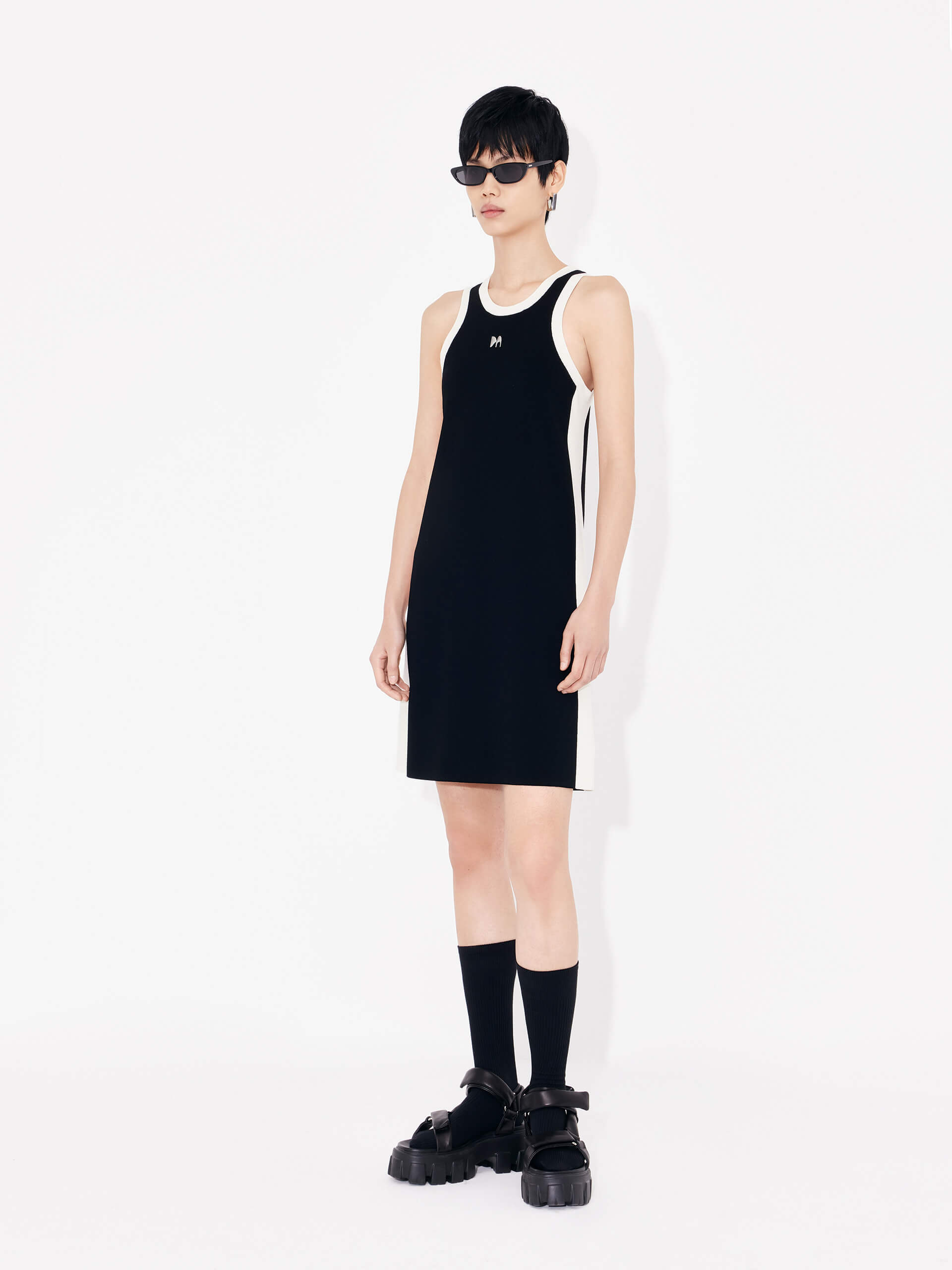 MO&Co. Women's Contrasting Trim Casual Black Tank Mini Dress