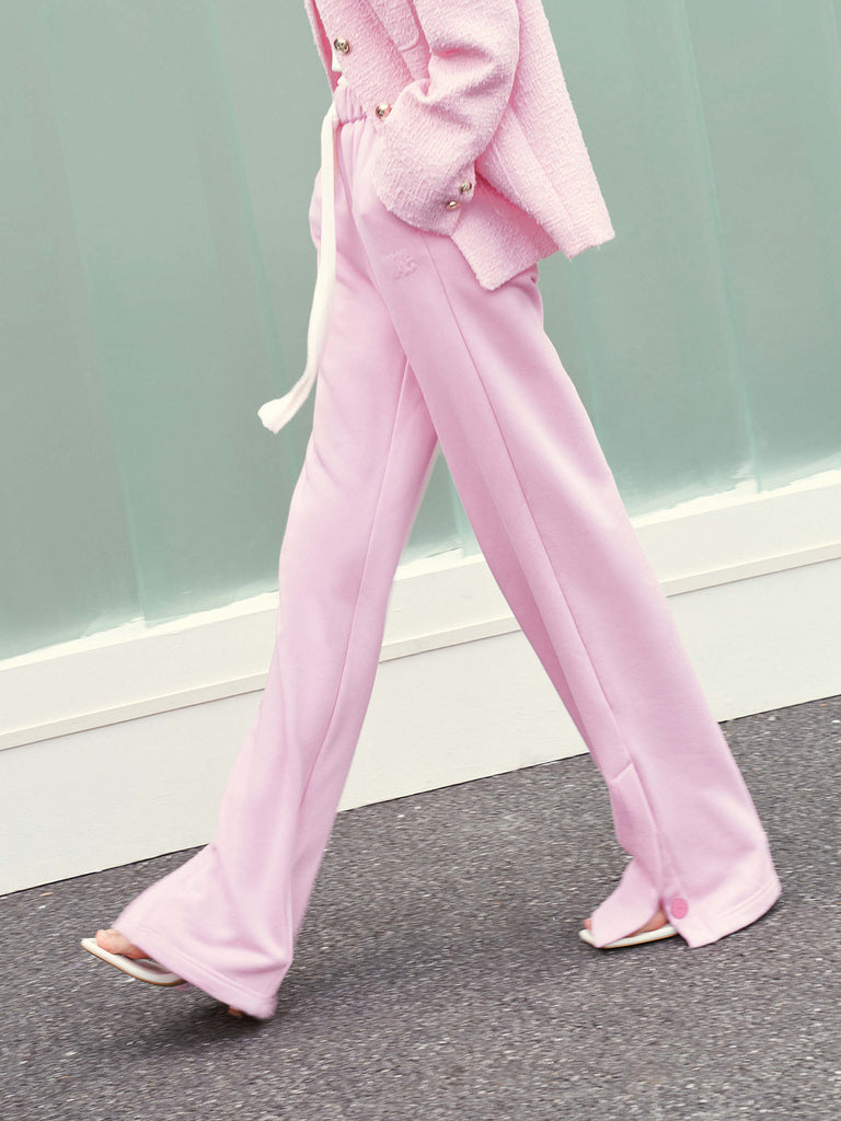 Elasticated Waist Cotton Causal Slit Details Trousers in Pink