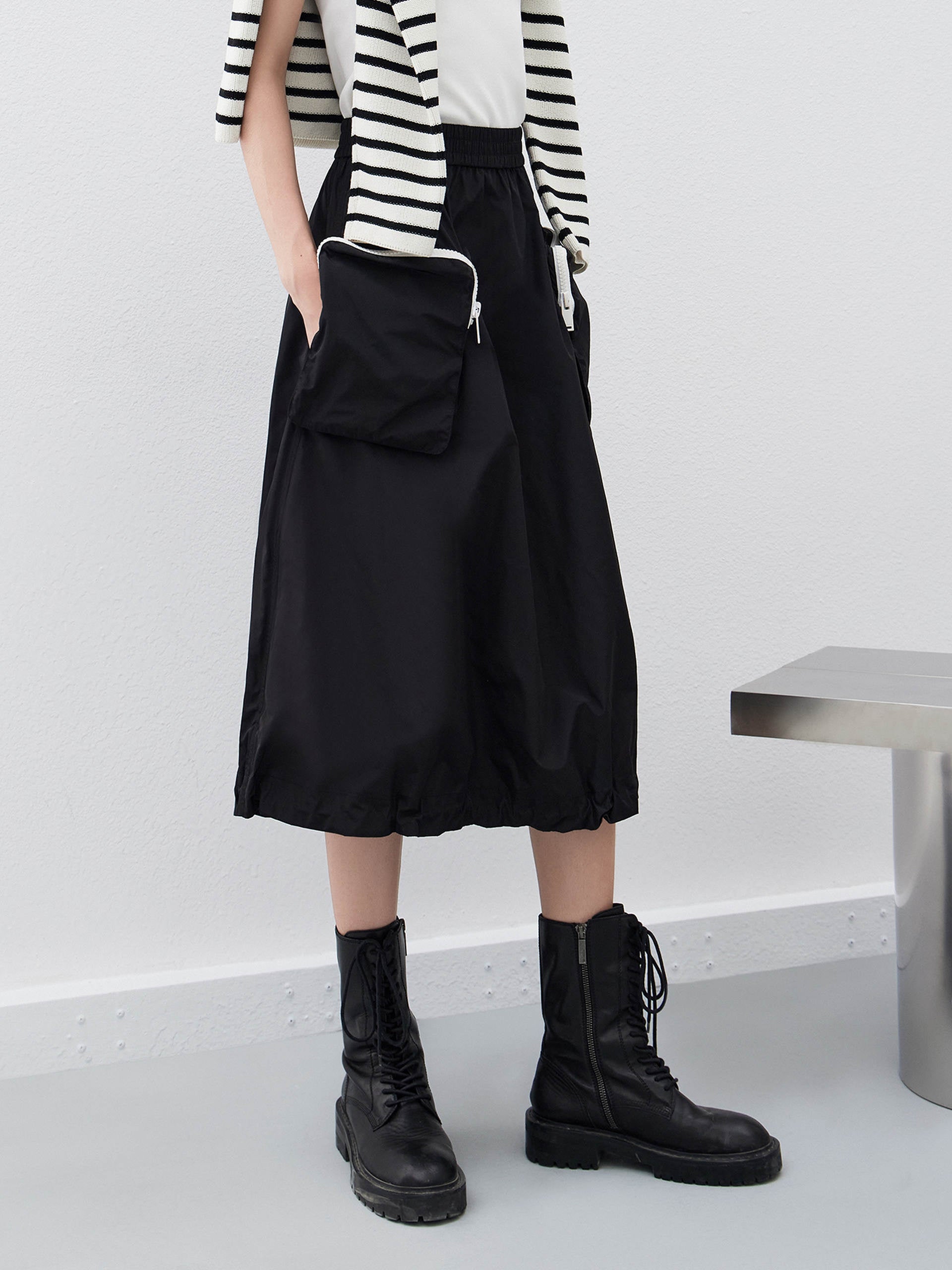 Drawstring Gorpcore Cargo Pockets Black Skirt