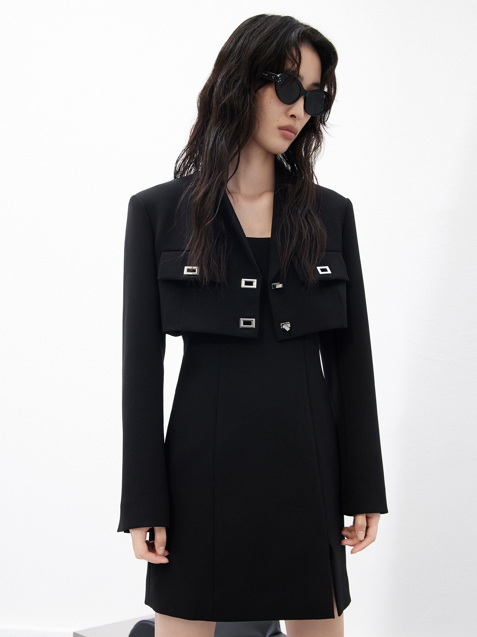 Two-Piece Slim Fit Blazer Day to Night Black Dress