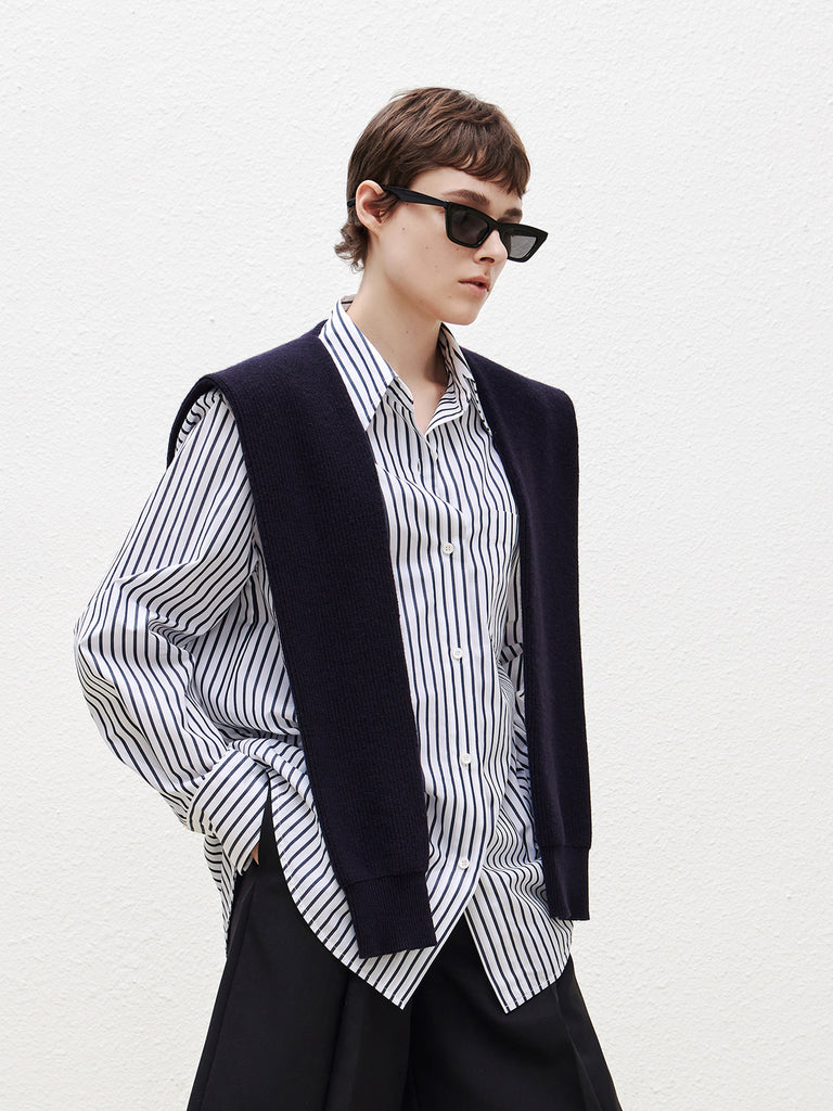Two Piece Striped Shirt with Wool Cape
