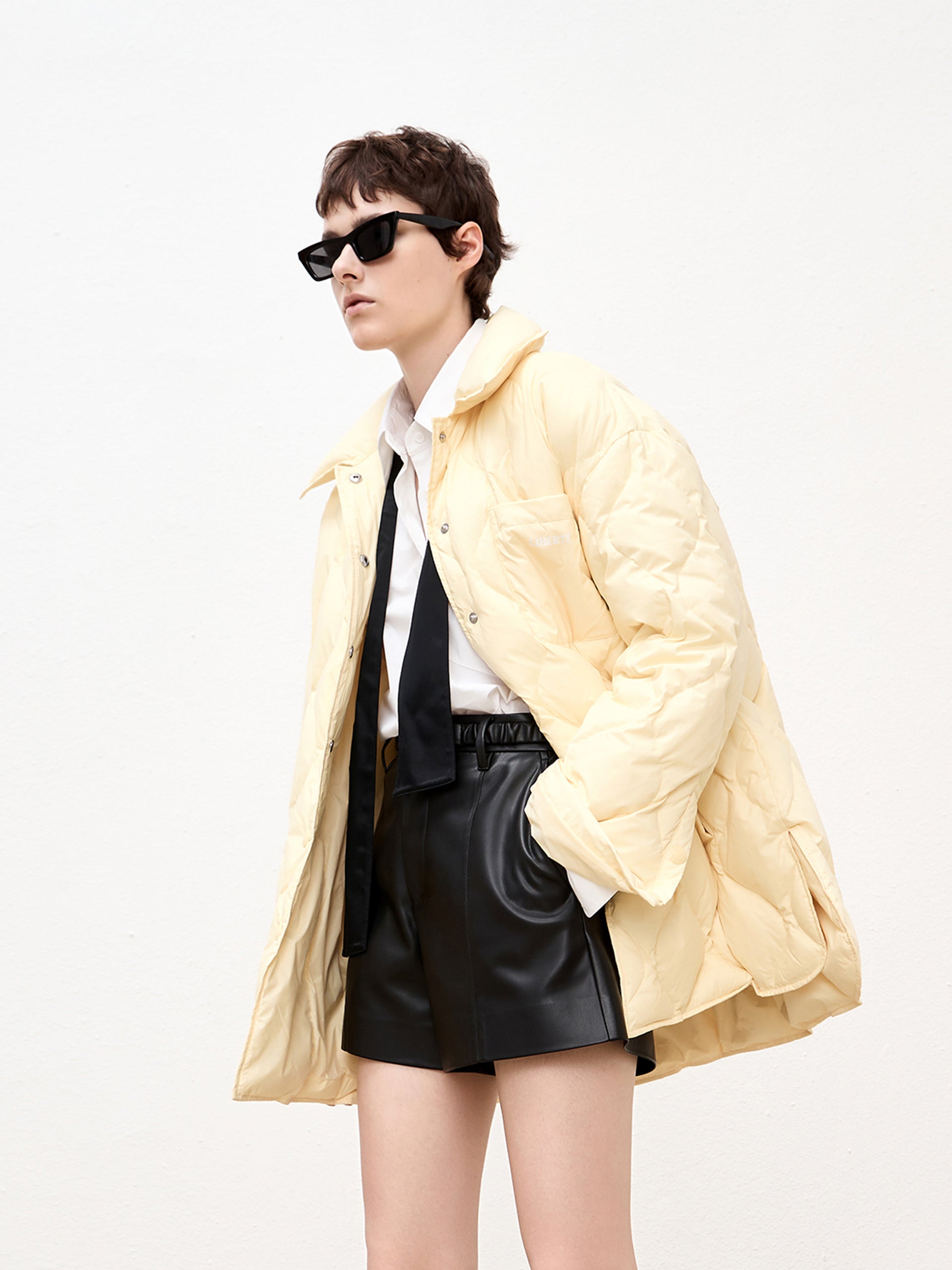 Yellow Oversized Down Jacket with Pockets