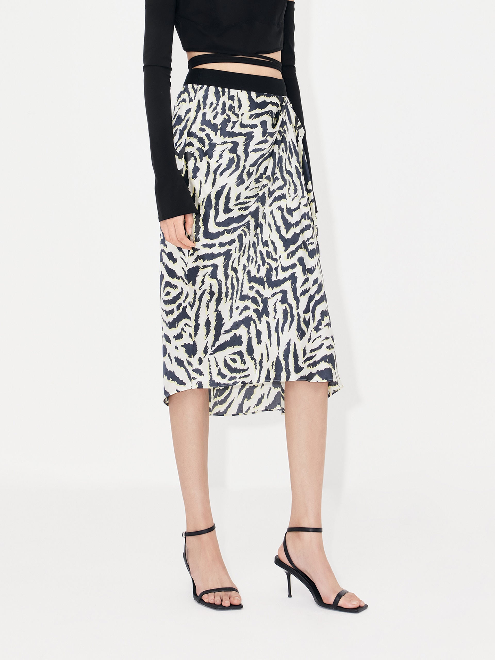 Women's Silk Tiger Print Flowy Midi Skirt