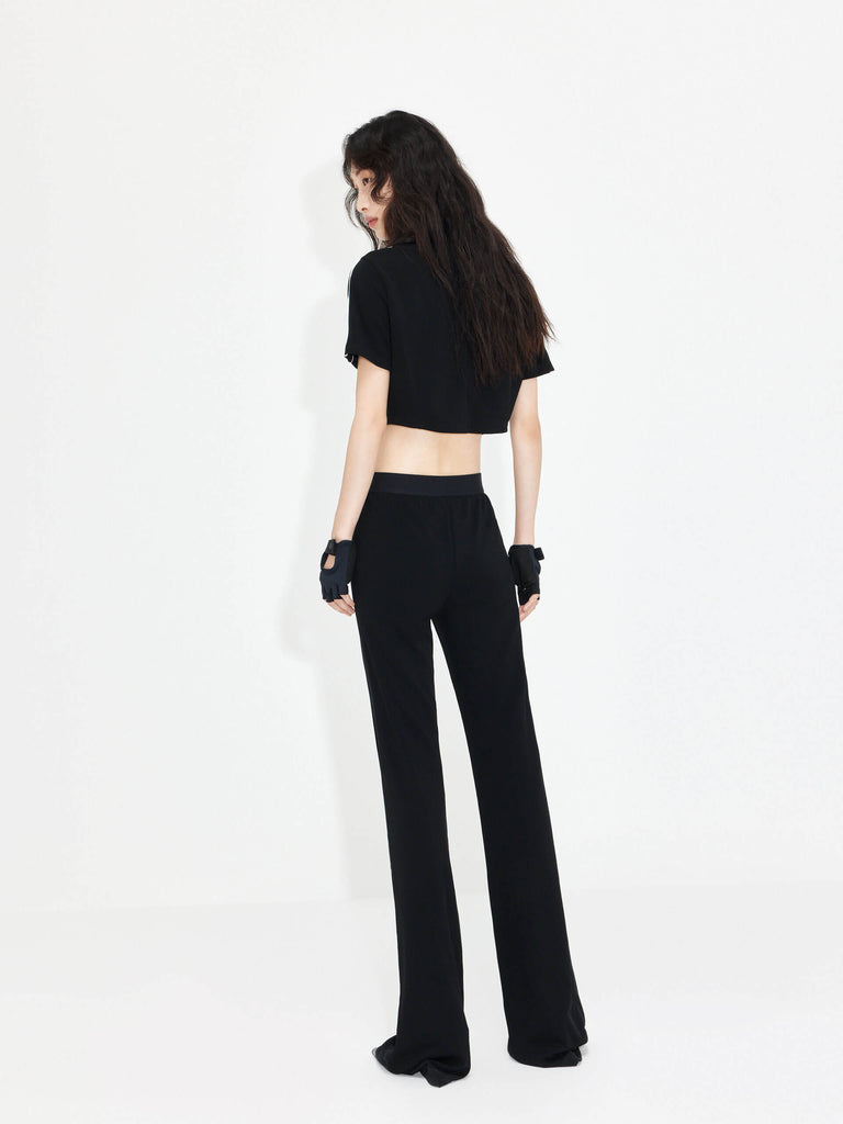 MO&Co. Women's Triacetate Blend Flared Pants in Black