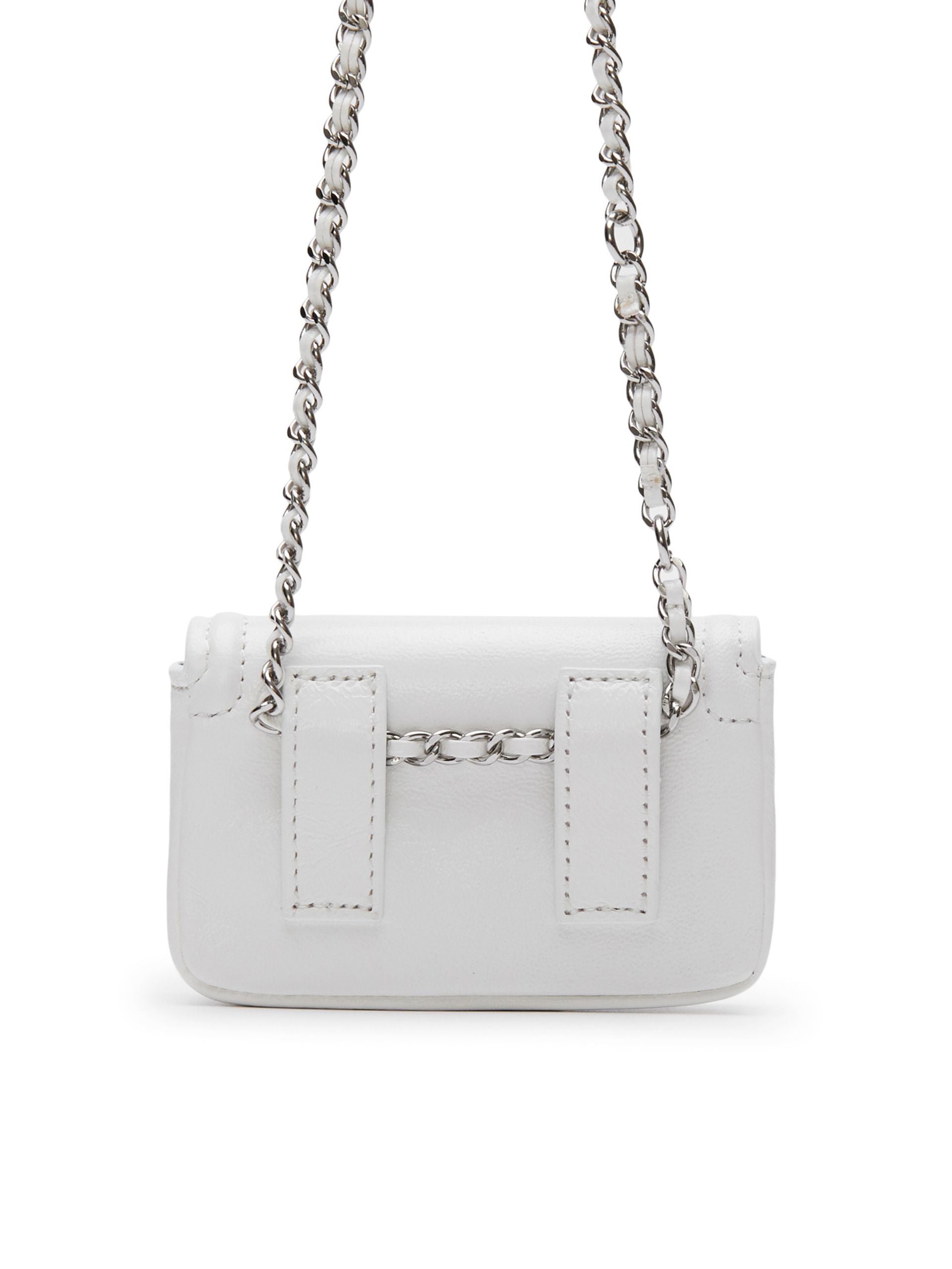 White Chain Strap Crossbody Bag in Ovine Leather