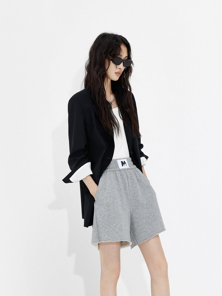 MO&Co. Women's Tailored Blazer with Pleated Sleeves Details in Black