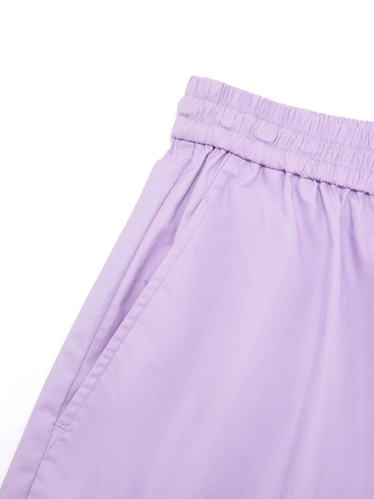 MO&Co. Women's Causal Elastic Waist Cotton Shorts in Purple featuring a drawstring waistband & double side pocket design. Crafted from stiff, & smooth materials, they're built for any activity & offer comfy all-day wear.