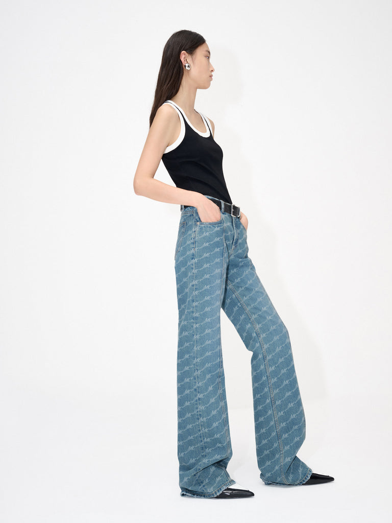 MO&Co. Women's Seam Details Monogram Straight Leg Jeans