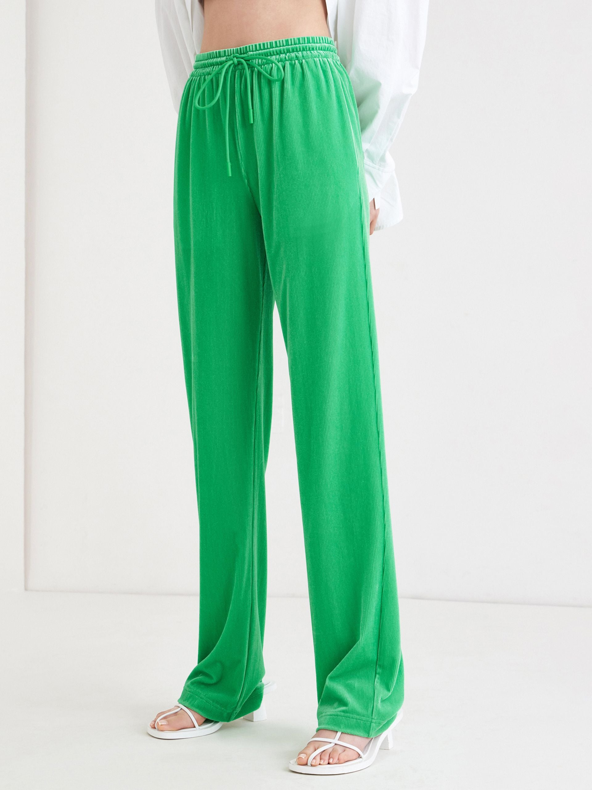 Women's Drawstring Straight Leg Causal Pants in Green