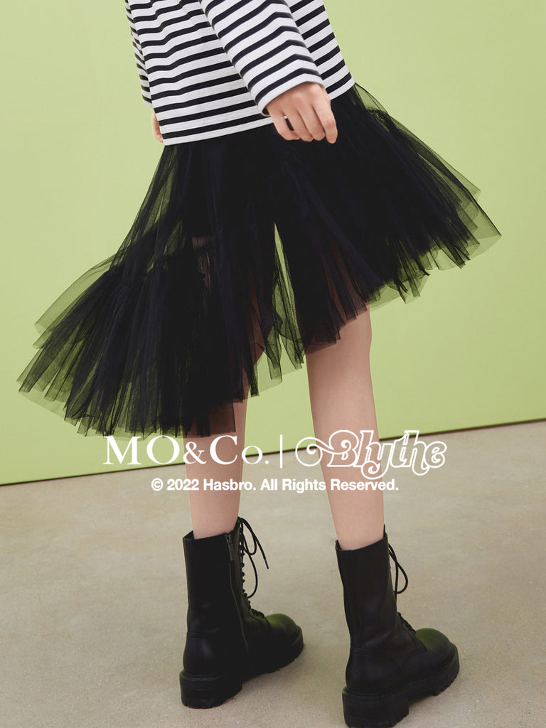 MO&Co.｜Blythe Collaboration Irregular Elastic Skirt Loose Casual  Black Skirt