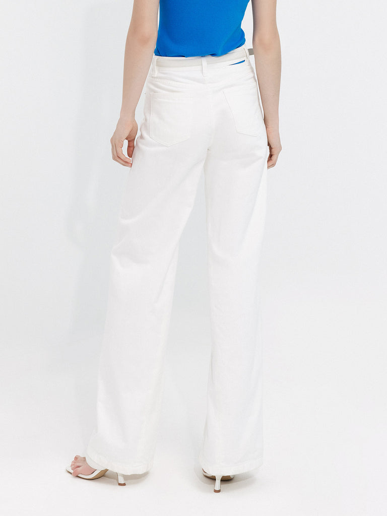 Women's Deconstructed Waistband High-rise White Cotton Jeans