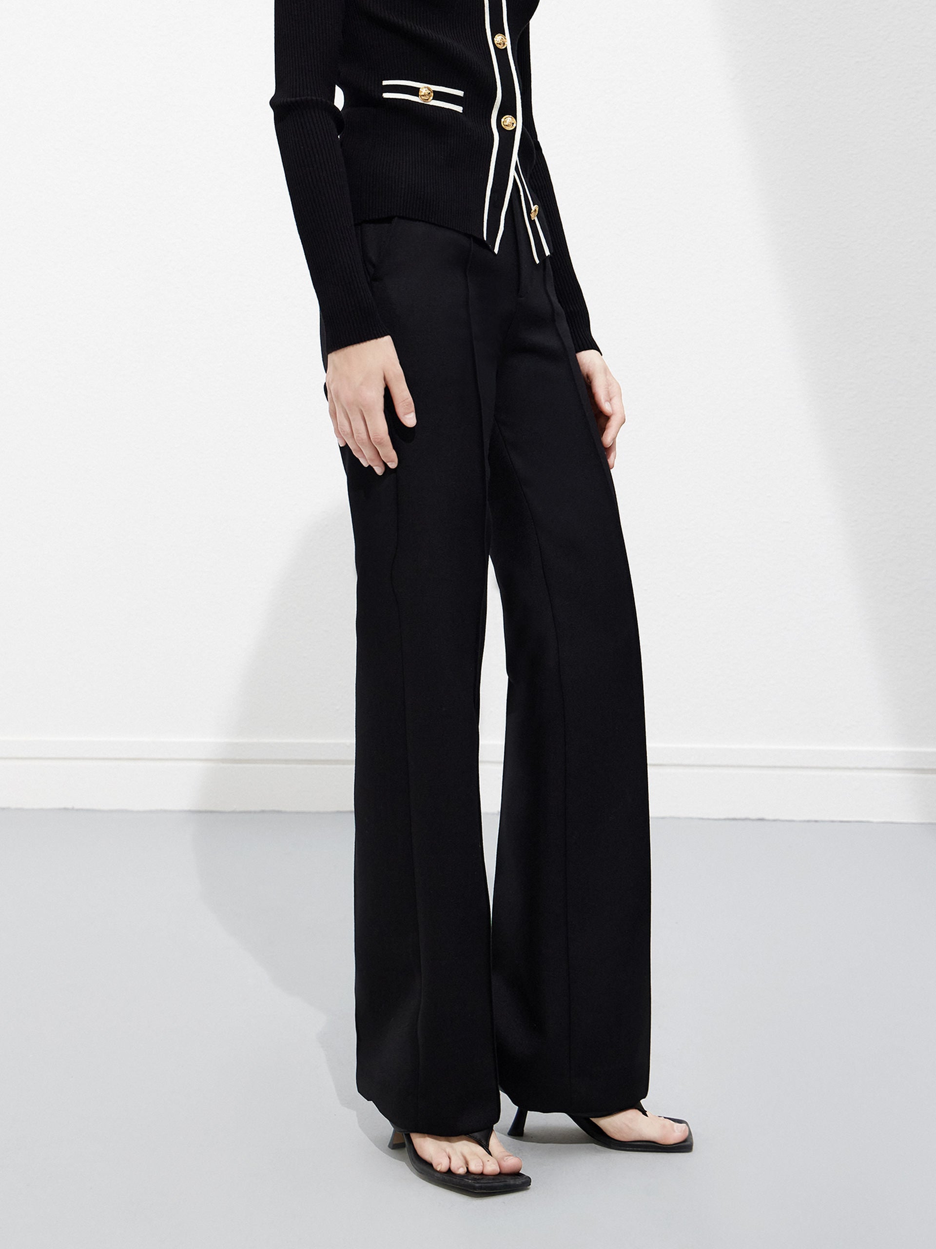 Straight Leg Tailored Trousers Suit Pants in Black