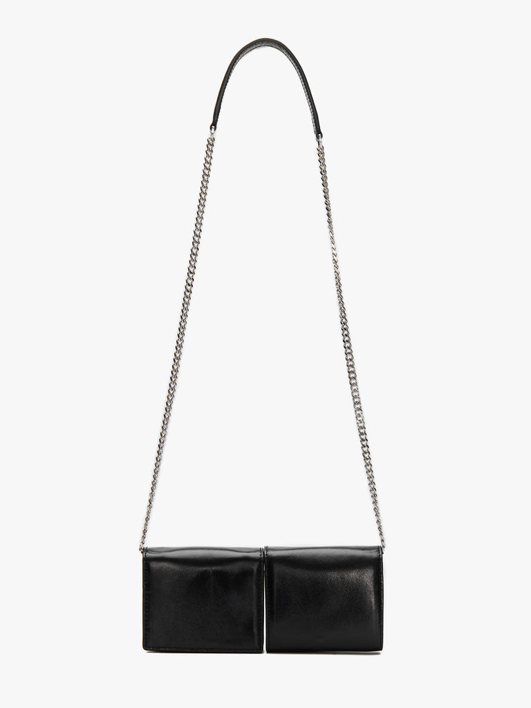 Chain Strap Crossbody Bovine Leather Bag in Black