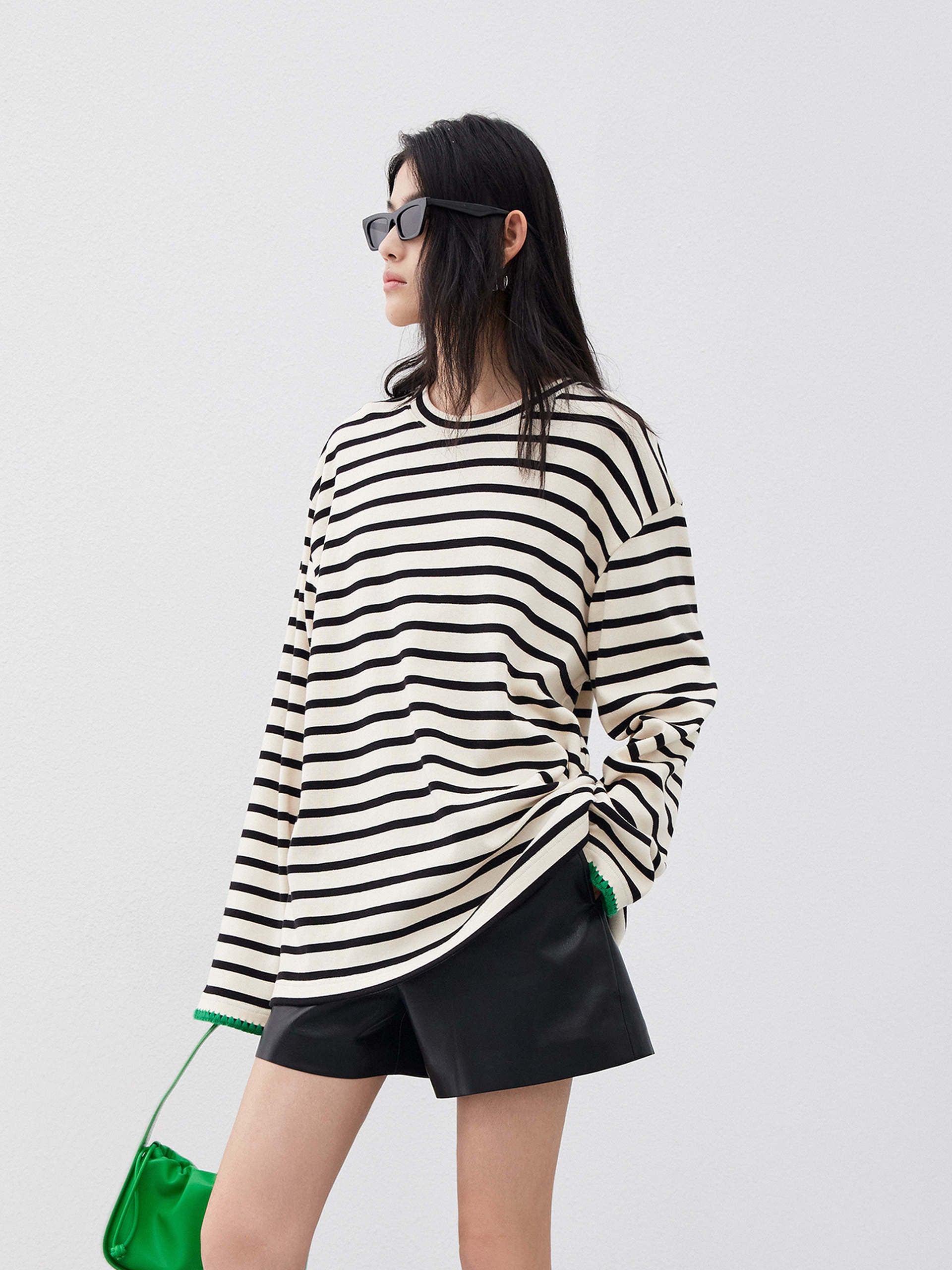 Long sleeves Relaxed fit Causal Striped Cotton T-shirt