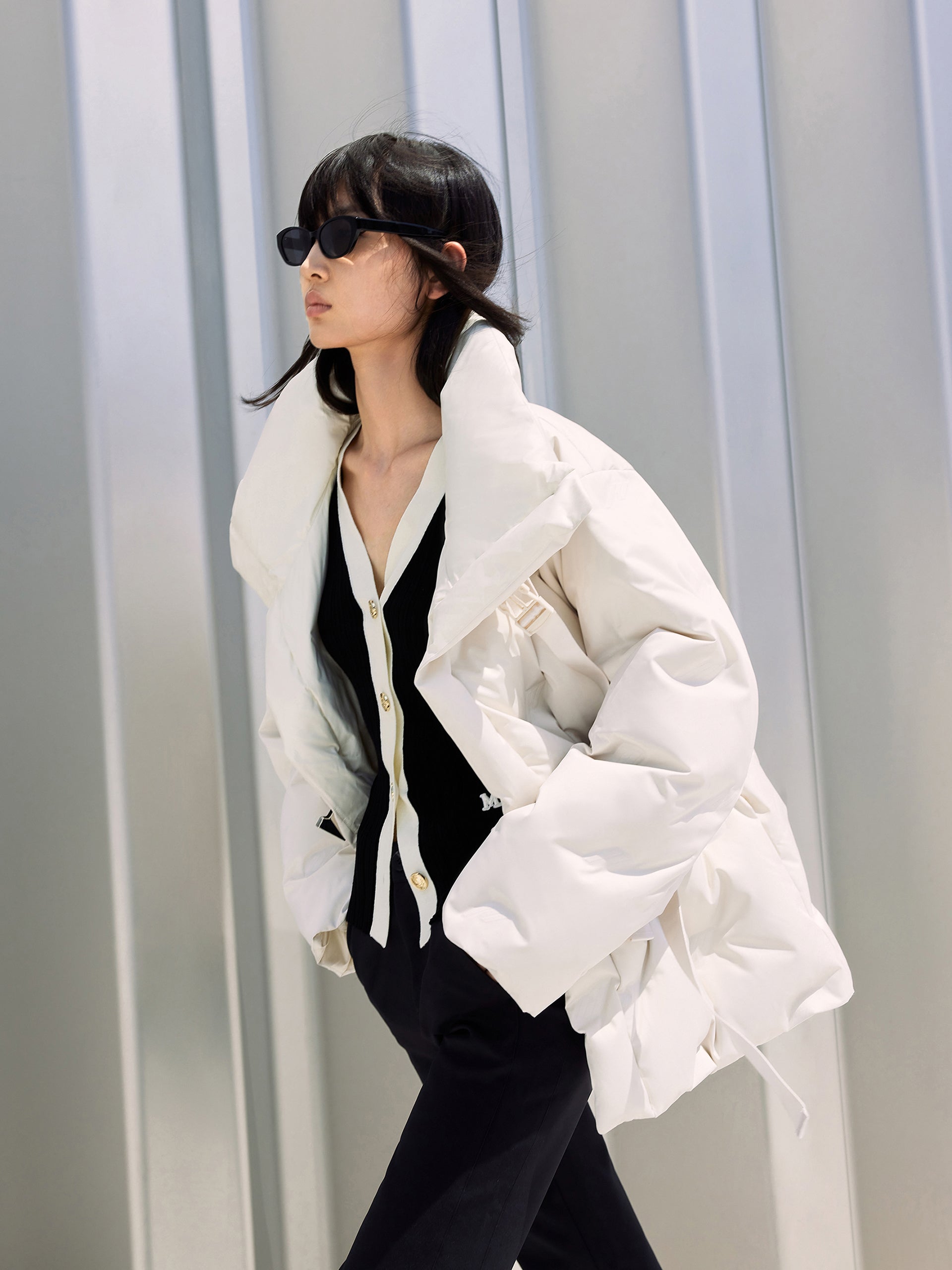 Lapel Collar White Down Jacket